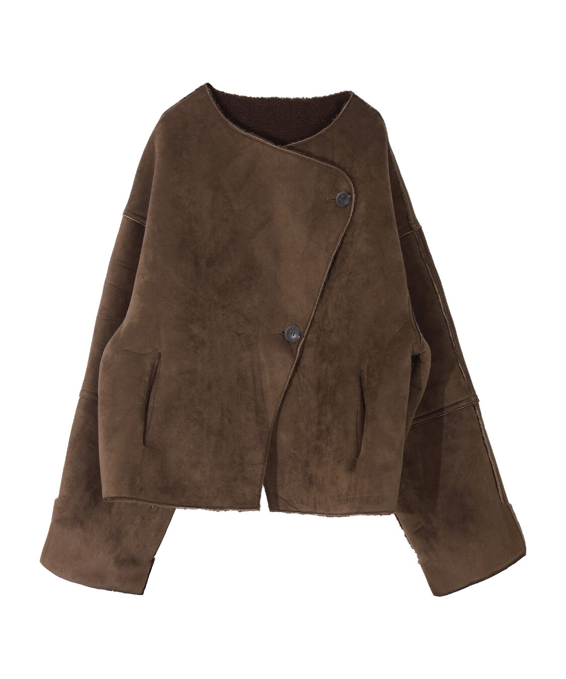 titivate「フェイクムートンノーカラージャケット」|ノーカラーコート|