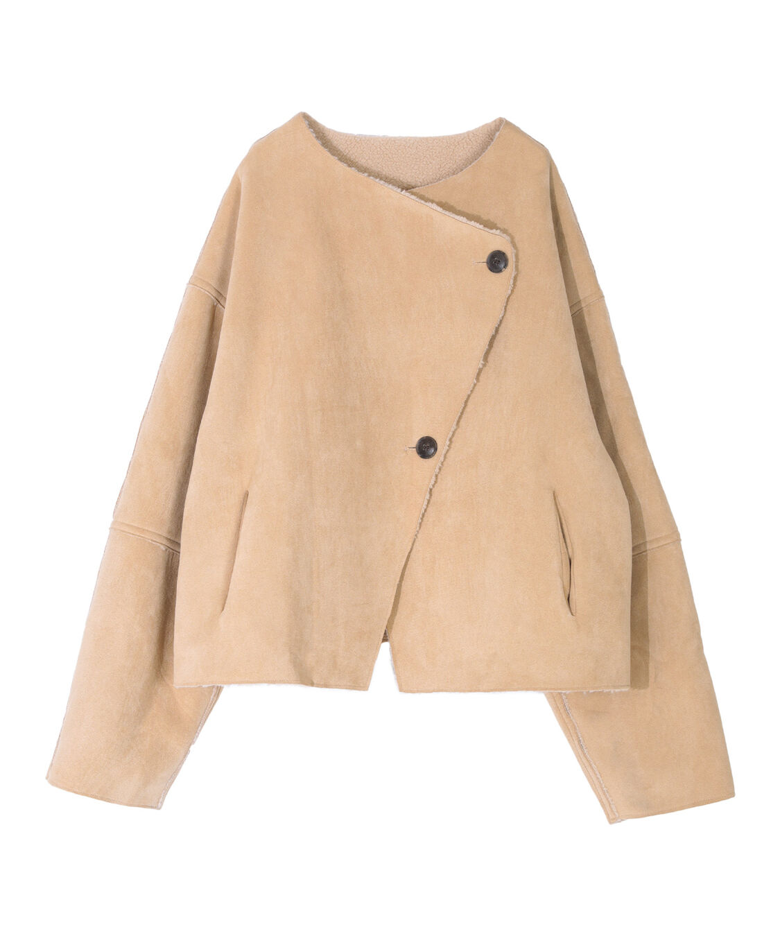 titivate「フェイクムートンノーカラージャケット」|ノーカラーコート|