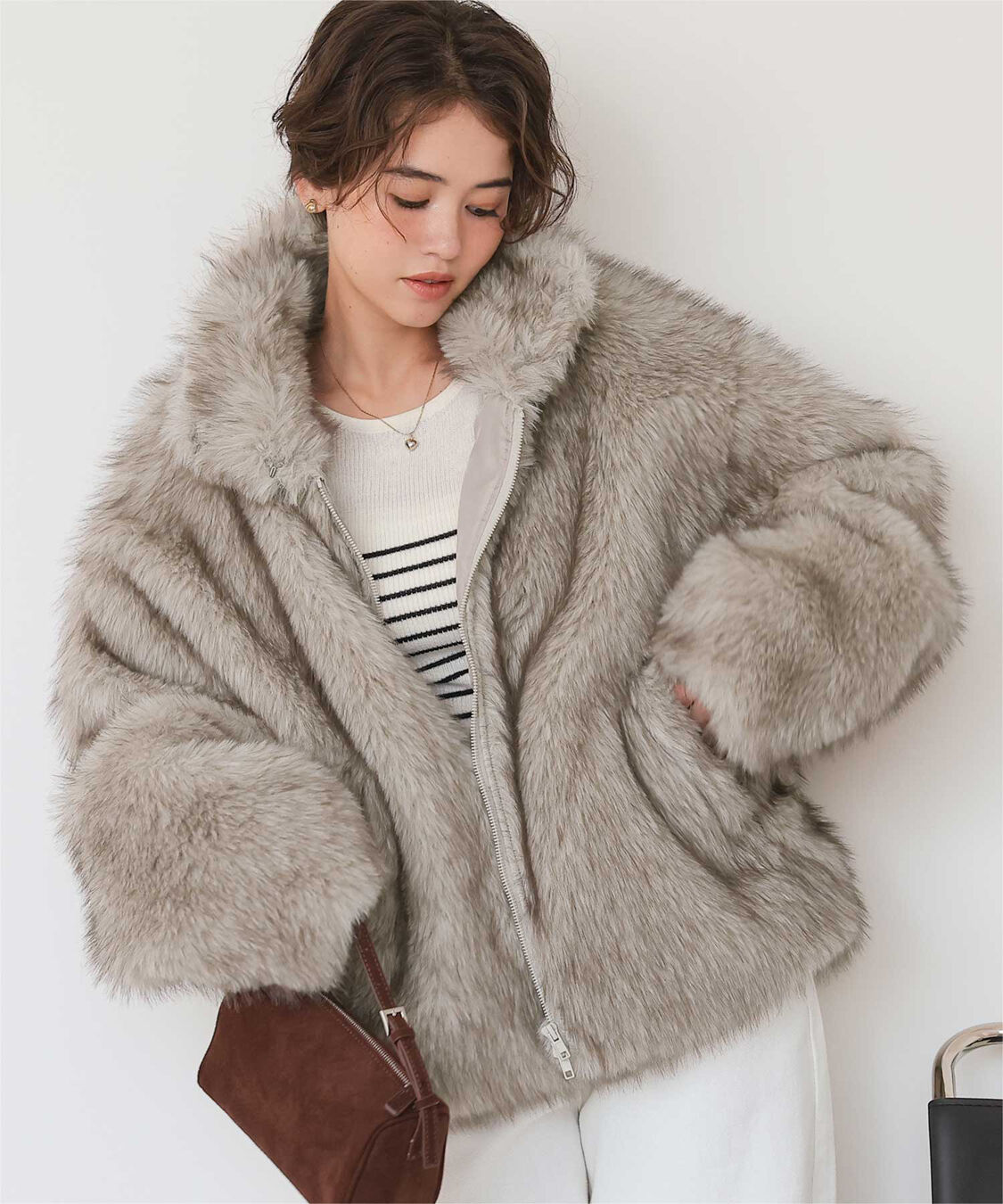 titivate「フェイクファージャケット」|その他|ライトベージュ