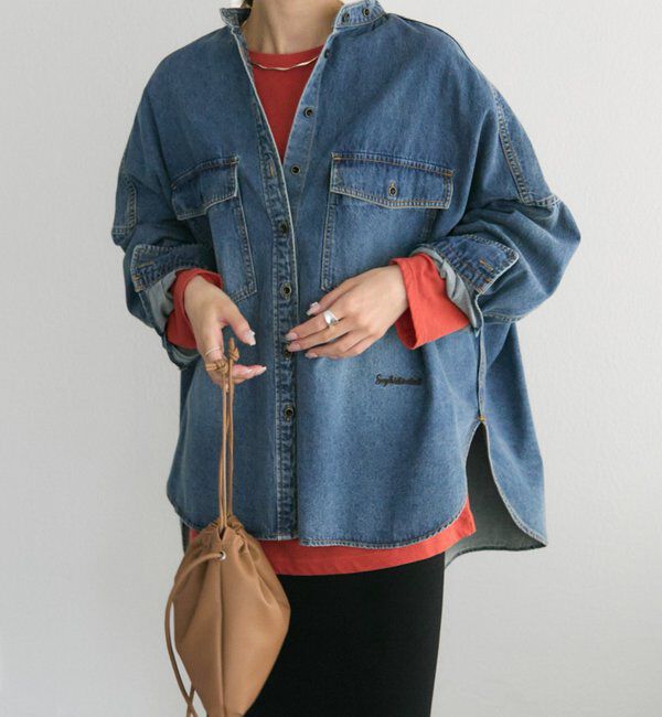  「【ベストセラー/名品】ヴィンテージライクデニムバンドカラーシャツ」|シャツ・ブラウス|インディゴブルー