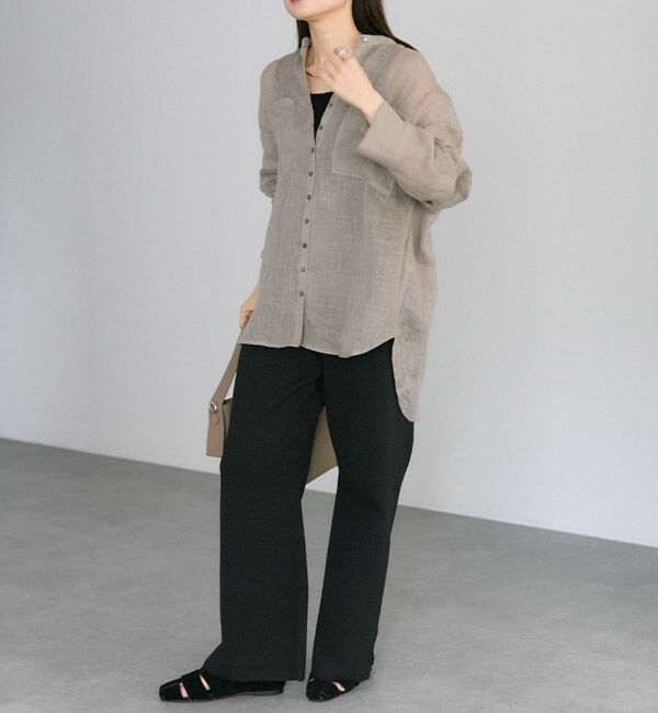  「シアーガーゼバンドカラーブラウス」|シャツ・ブラウス|