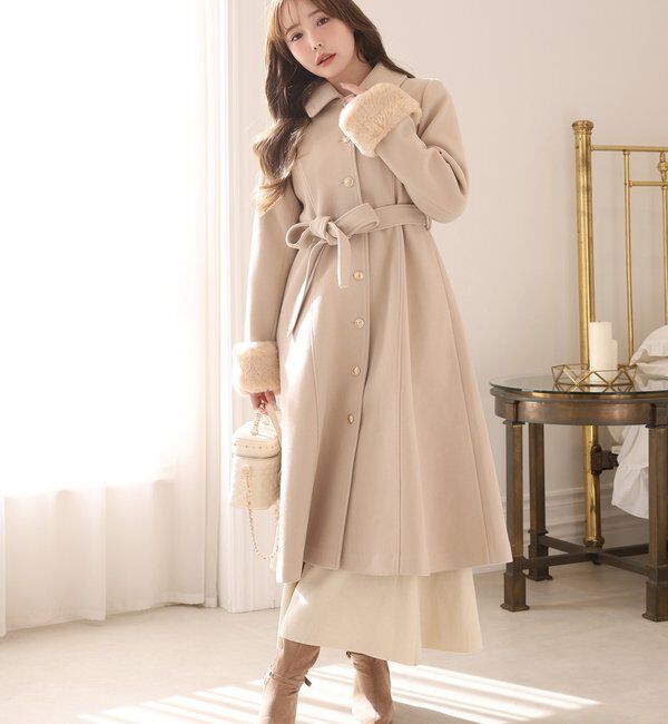  「【サイズ展開あり】襟/袖ファーマルチリボンロングコート」|その他|