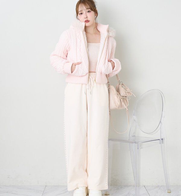  「ケーブルニット中綿ブルゾン」|ダウンベスト・ベスト|