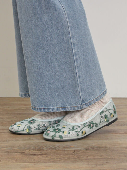 Samansa Mos2「花柄刺繍シアーシューズ」|ビジネス・ドレスシューズ|ミント