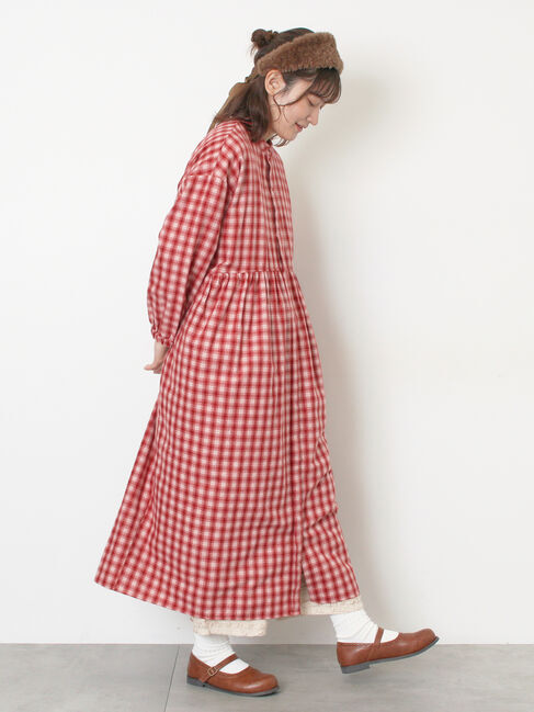 Samansa Mos2「【保温加工】バンドカラーワンピース ≪S/Mサイズ≫」|ワンピース|レッド