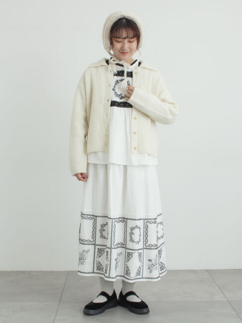 Samansa Mos2「裾モチーフ刺繍ギャザースカート」|スカート|