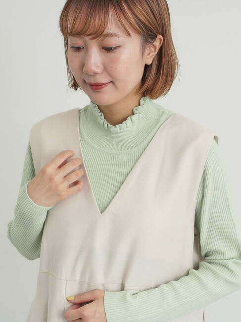 Samansa Mos2「【マシンウォッシャブル】もちもちリブフリルタートルネックニット」|ニット・セーター|グリーン