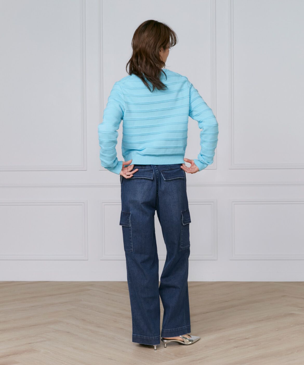 INED「《大きいサイズ》ボーダー柄カーディガン」|カーディガン|