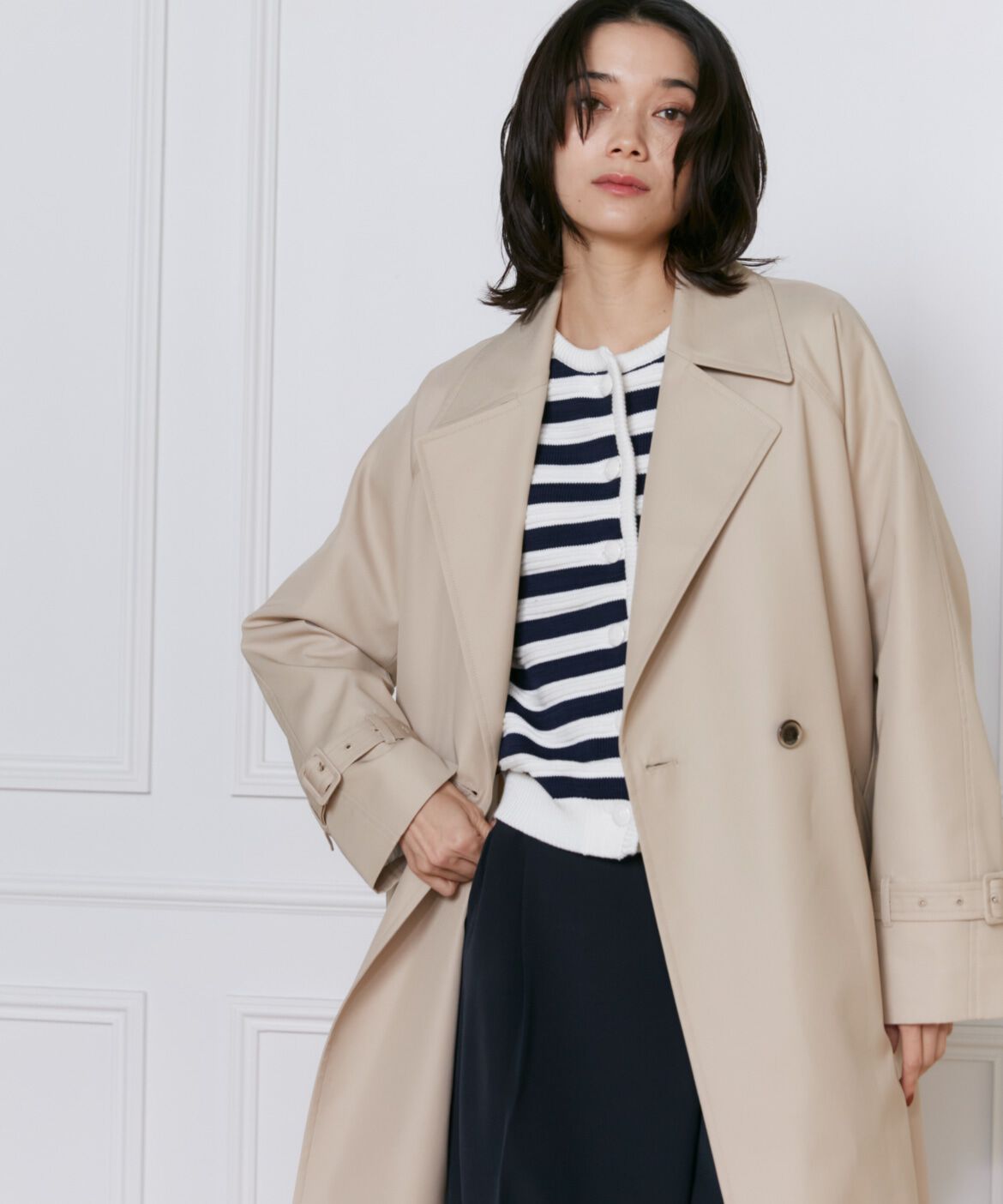 INED「《大きいサイズ》ボーダー柄カーディガン」|カーディガン|