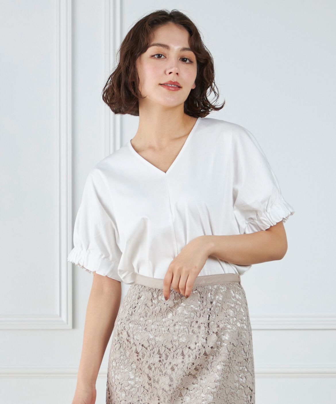 7-IDconcept.「ギャザースリーブプルオーバー」|Tシャツ・カットソー|オフホワイト1