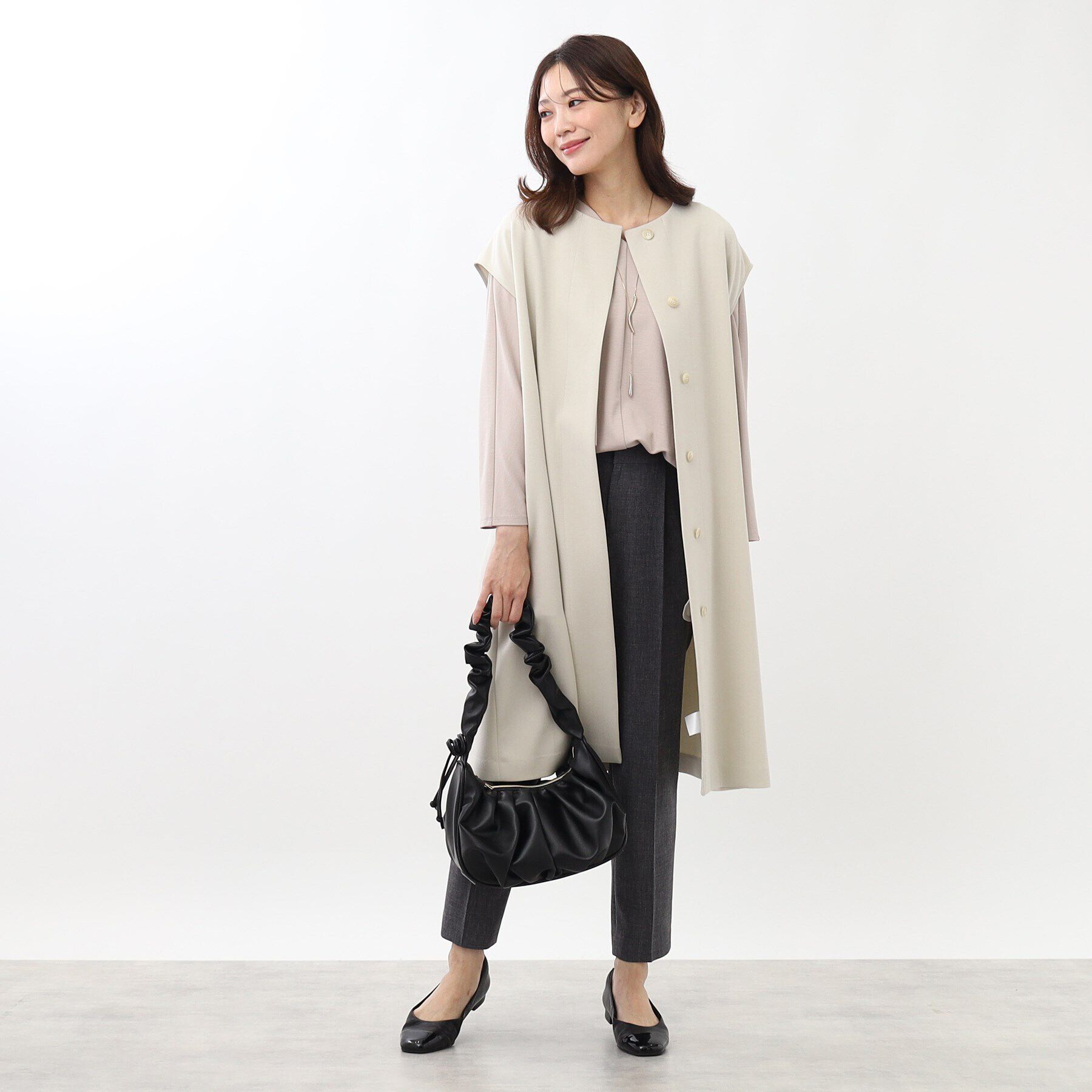 Reflect「【手洗い可】サッシュベルト付きロングジレ」|ベスト・ジレ|