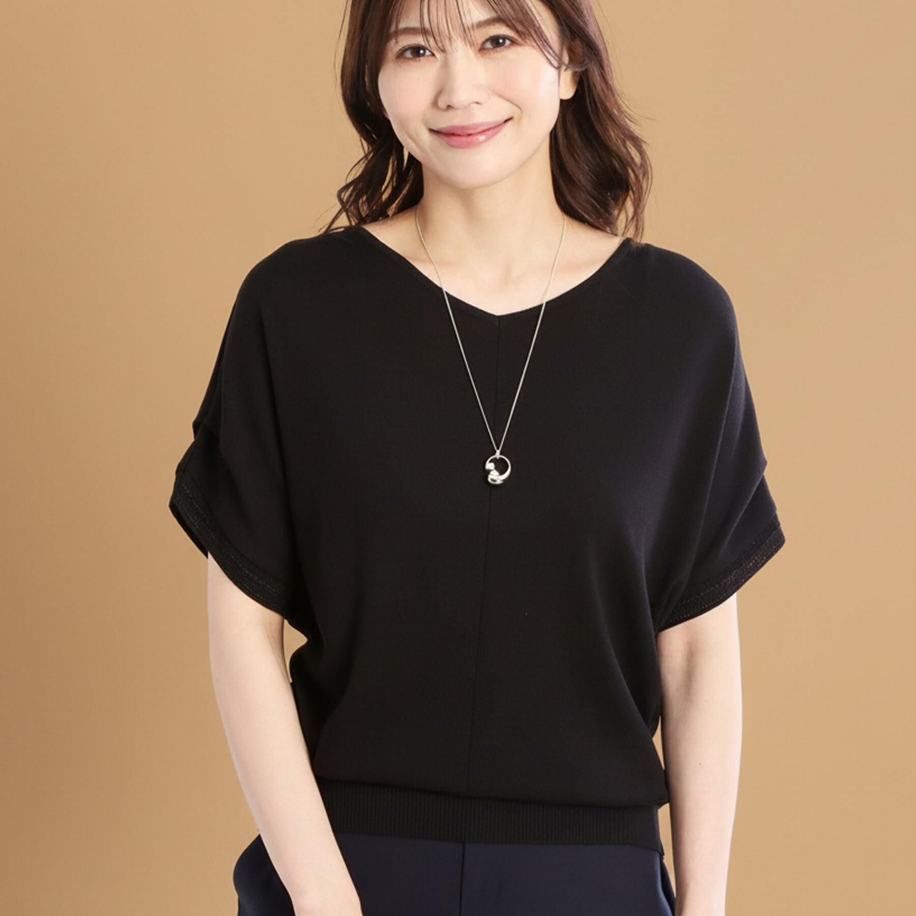 Reflect「【選べる7色◎／手洗い可／二の腕カバー】半袖ニット」|ニット・セーター|ブラック(019)