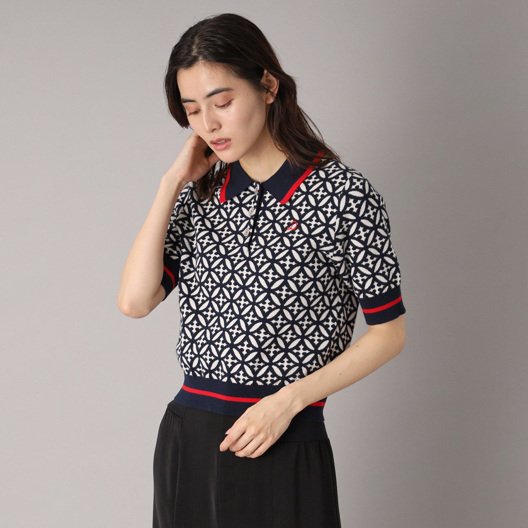DRESSTERIOR「【大人百花春号掲載 モデル美香さん着用】オーバーラップサークルジャカードポロニット」|ニット・セーター|