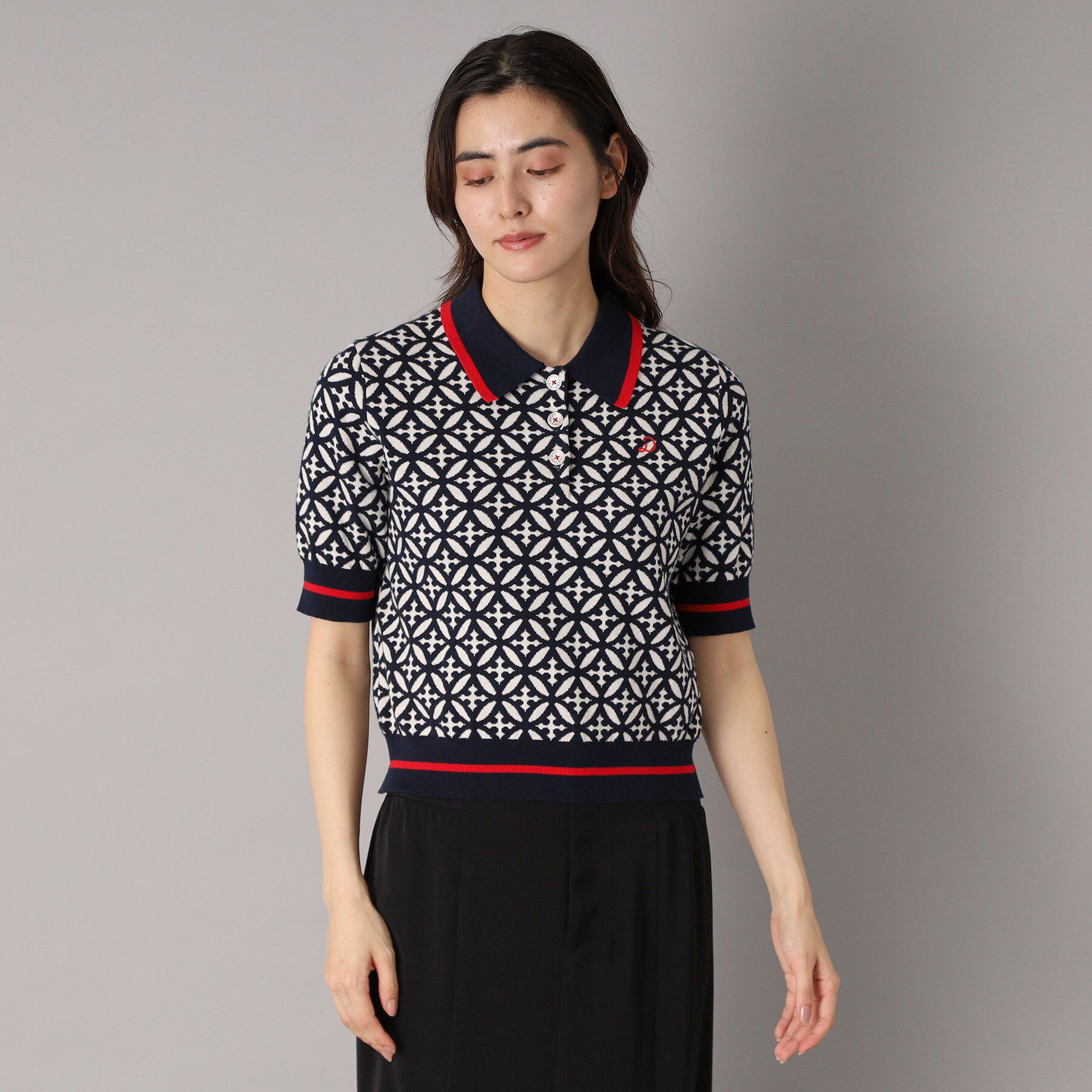 DRESSTERIOR「【大人百花春号掲載 モデル美香さん着用】オーバーラップサークルジャカードポロニット」|ニット・セーター|