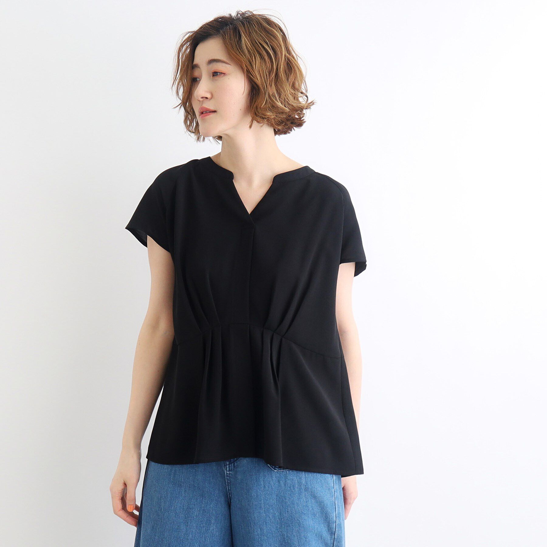 grove「スキッパーウエストタックペプラムブラウス」|シャツ・ブラウス|ブラック(019)