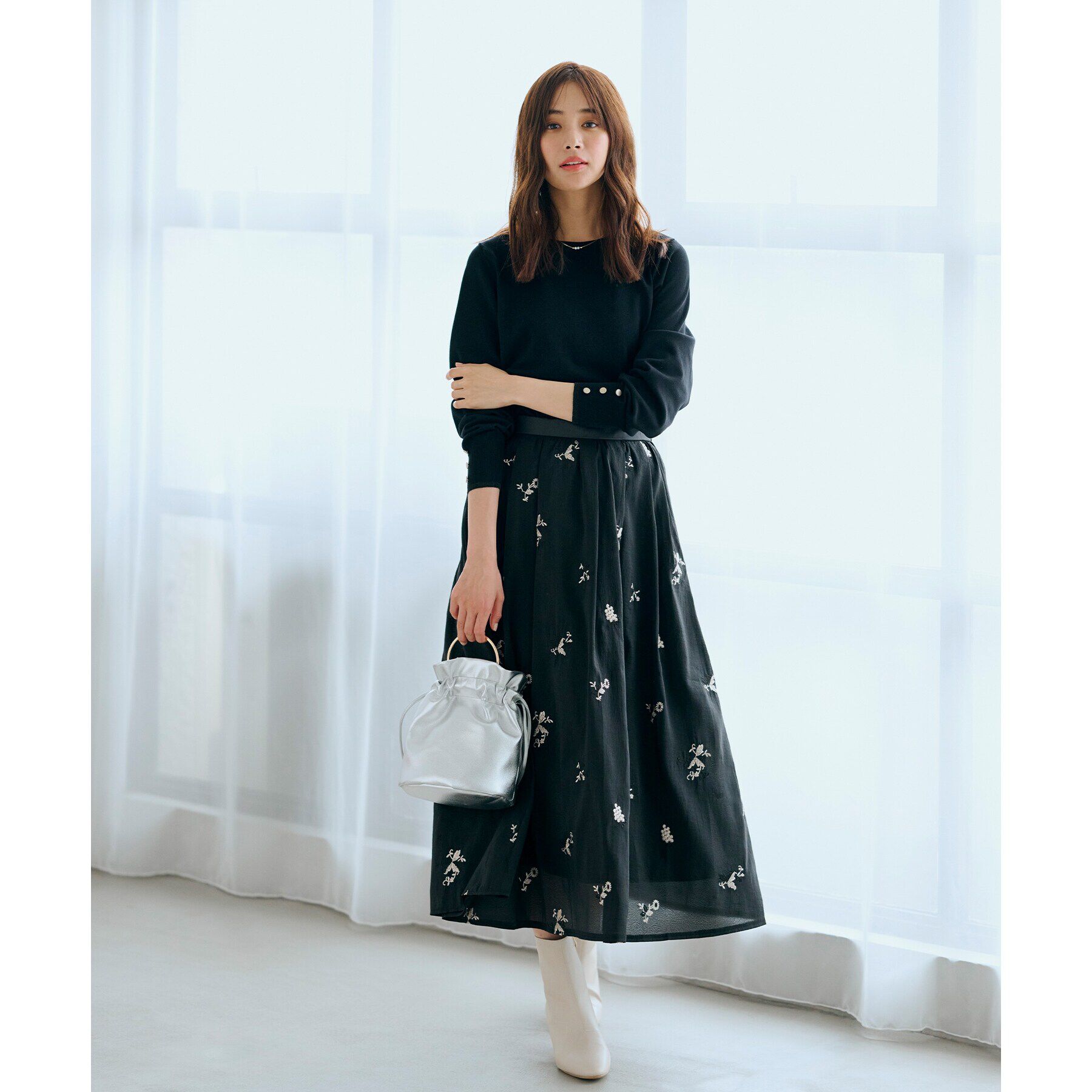 grove「袖ボタンクルーネックプルオーバー」|ニット・セーター|