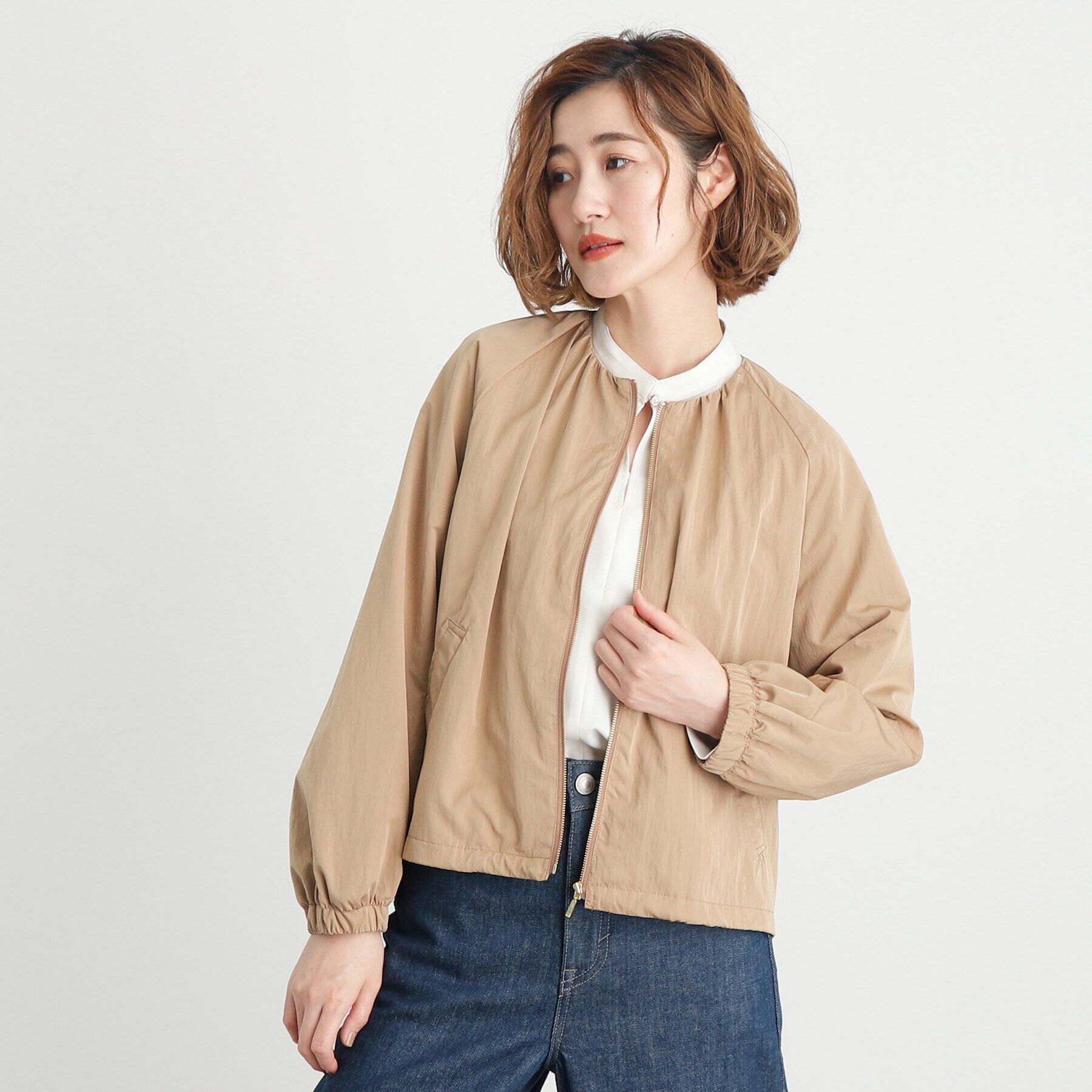 grove「ドロストピーチタフタブルゾン」|ブルゾン・スタジャン|