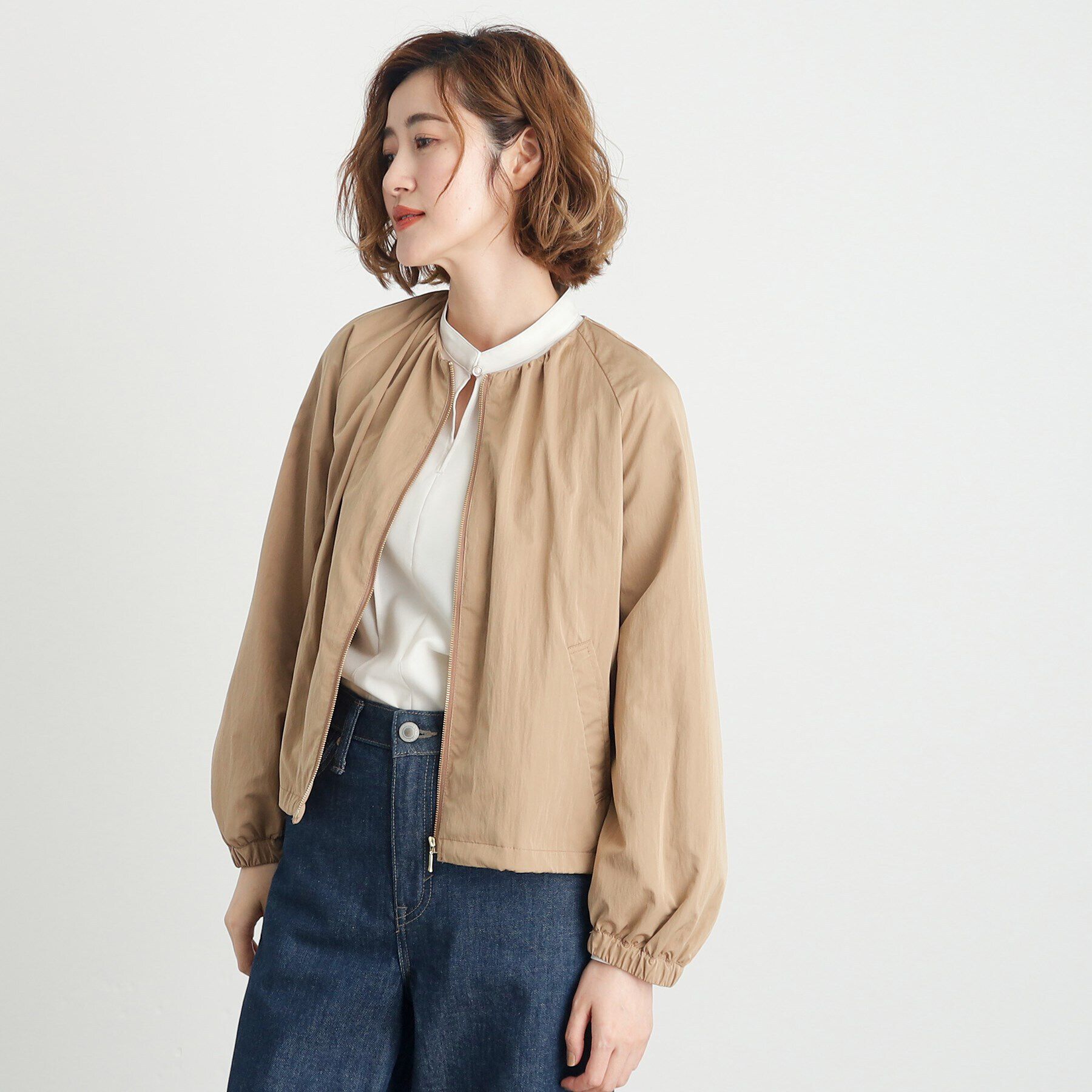 grove「ドロストピーチタフタブルゾン」|ブルゾン・スタジャン|