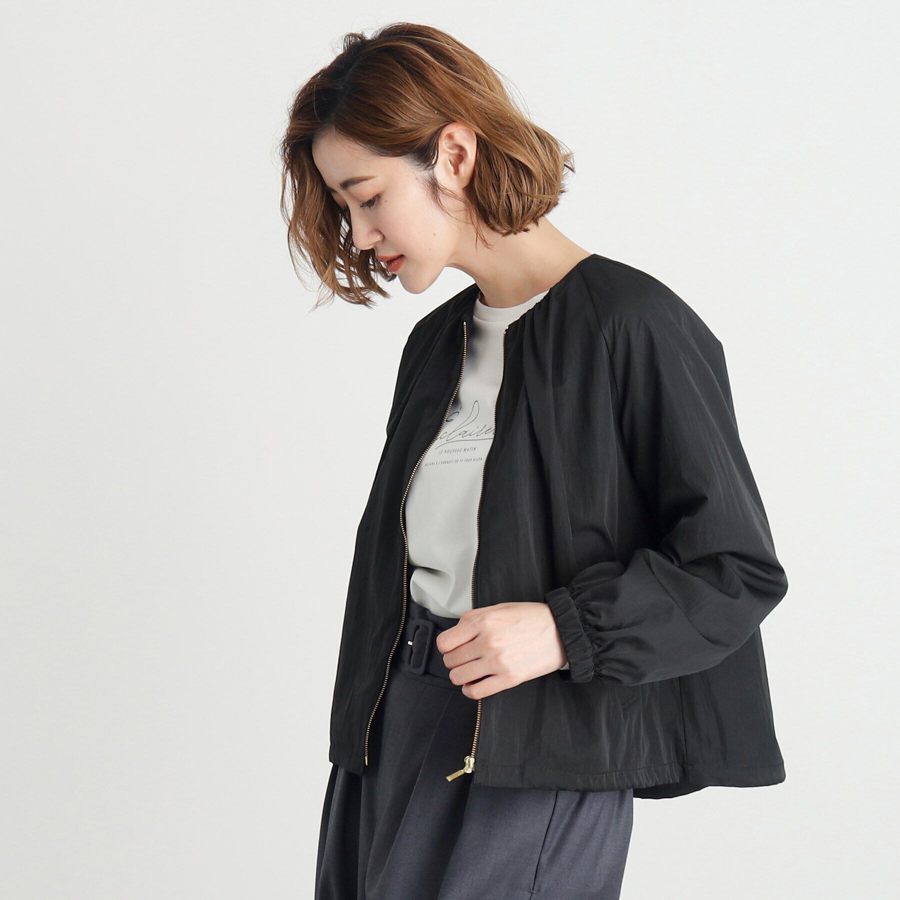 grove「ドロストピーチタフタブルゾン」|ブルゾン・スタジャン|