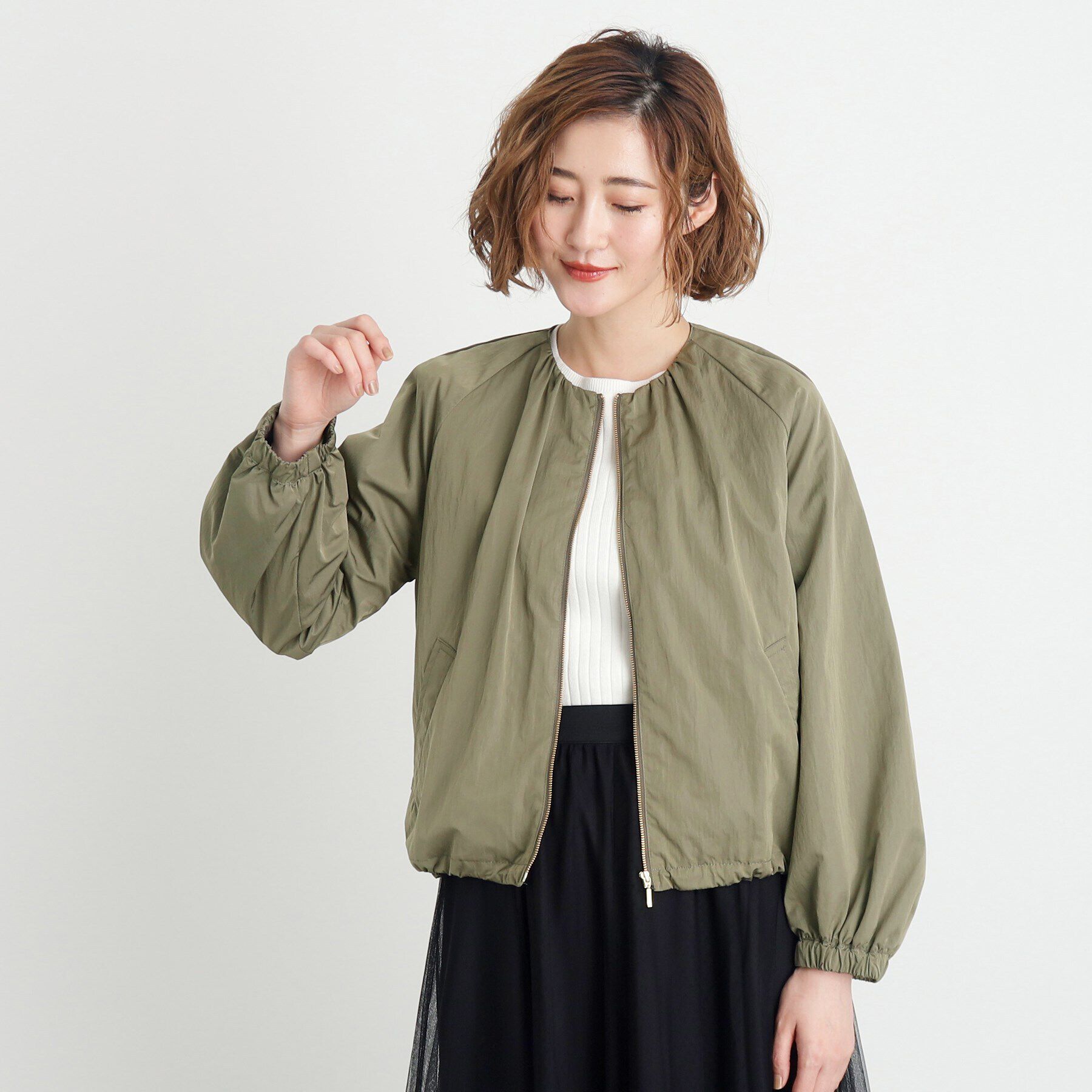 grove「ドロストピーチタフタブルゾン」|ブルゾン・スタジャン|