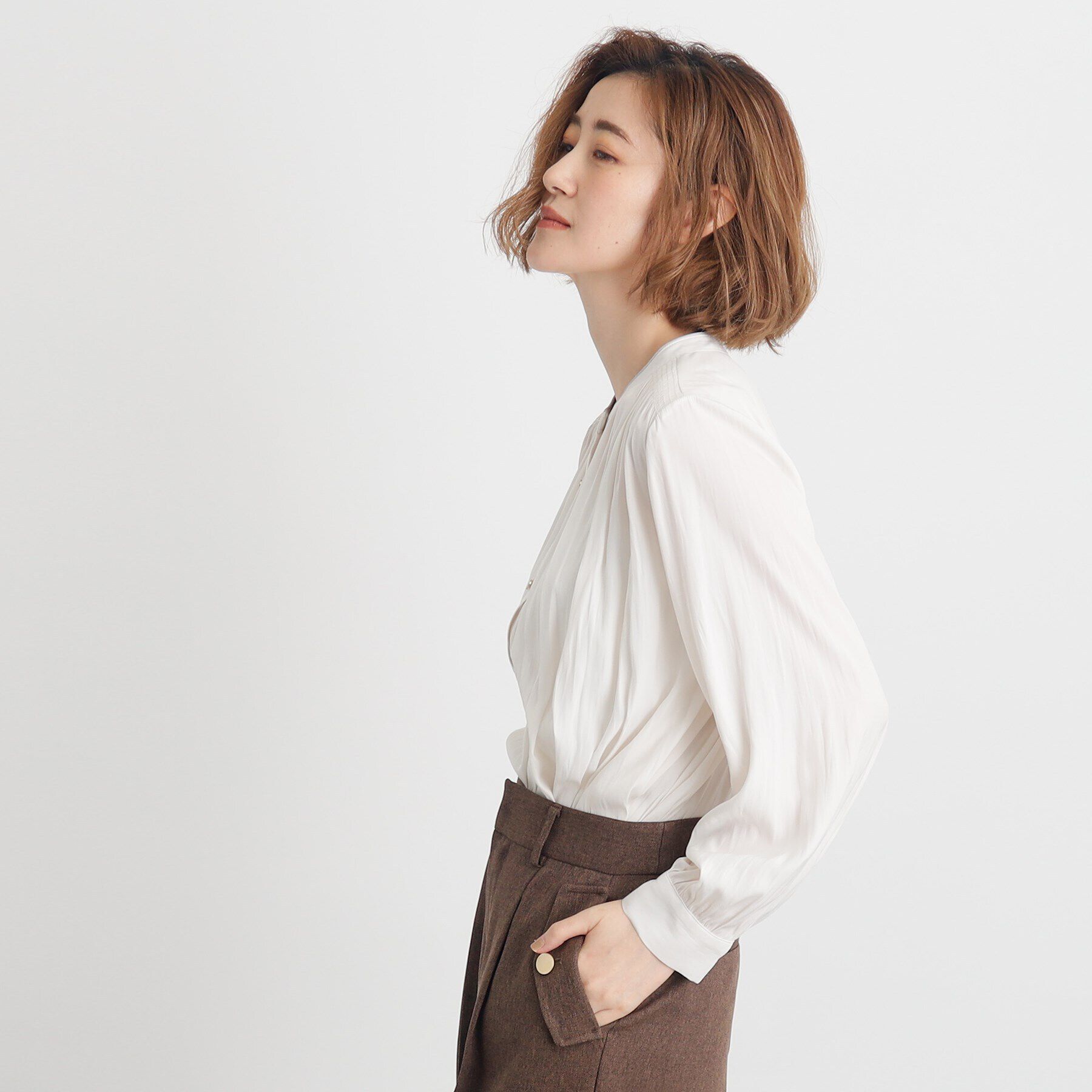 grove「＜ご自宅で洗える＞ヴィンテージサテン9分袖ブラウス」|シャツ・ブラウス|