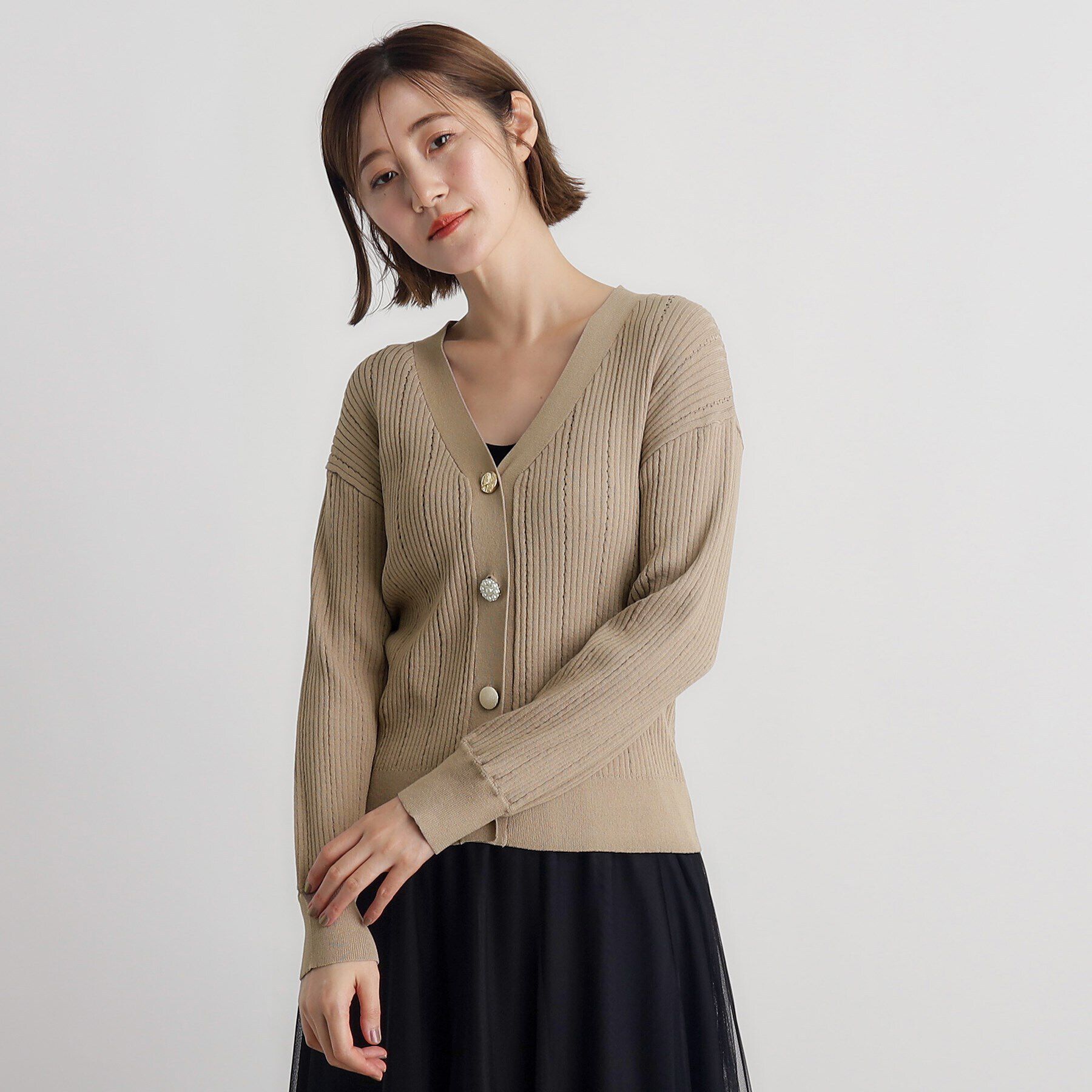 grove「多ボタン透かしニットカーディガン」|カーディガン|