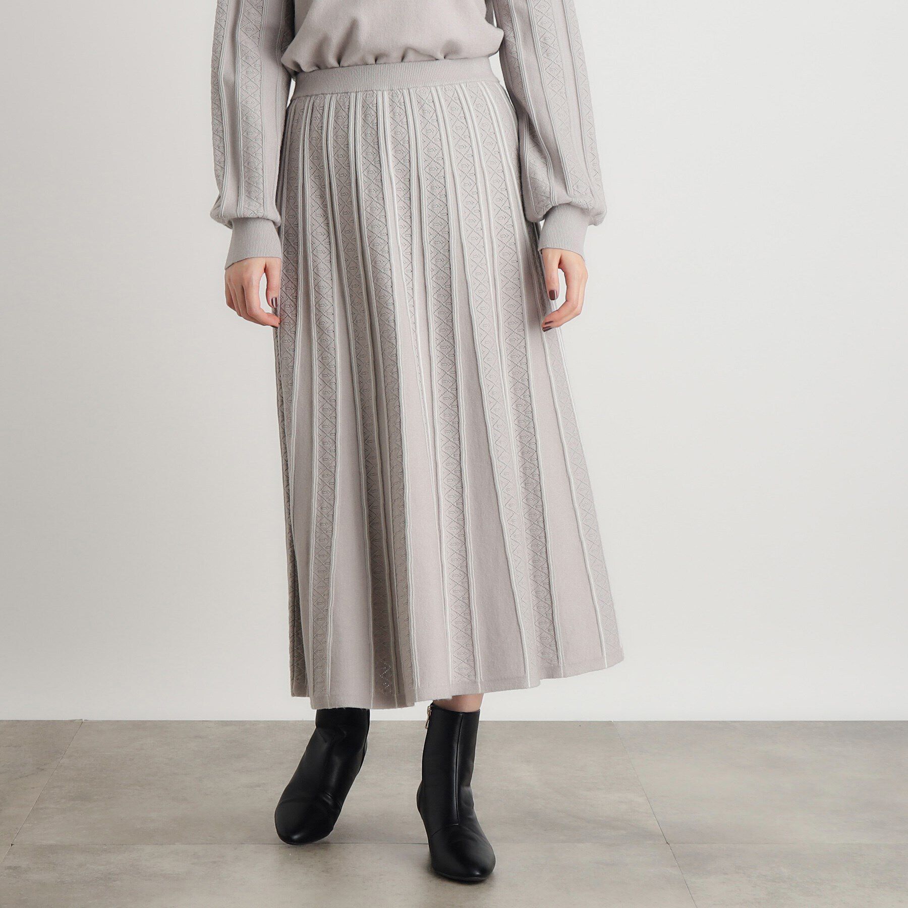 grove「SET UP対応 透かし編み柄ニットスカート」|スカート|ライトグレー(511