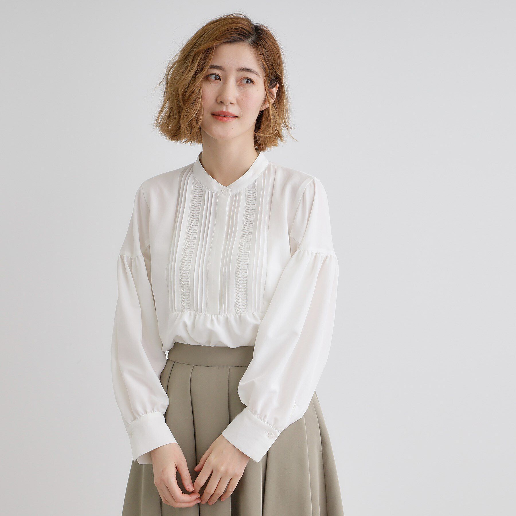 grove「ピンタックボリュームスリーブブラウス」|シャツ・ブラウス|オフホワイト(003