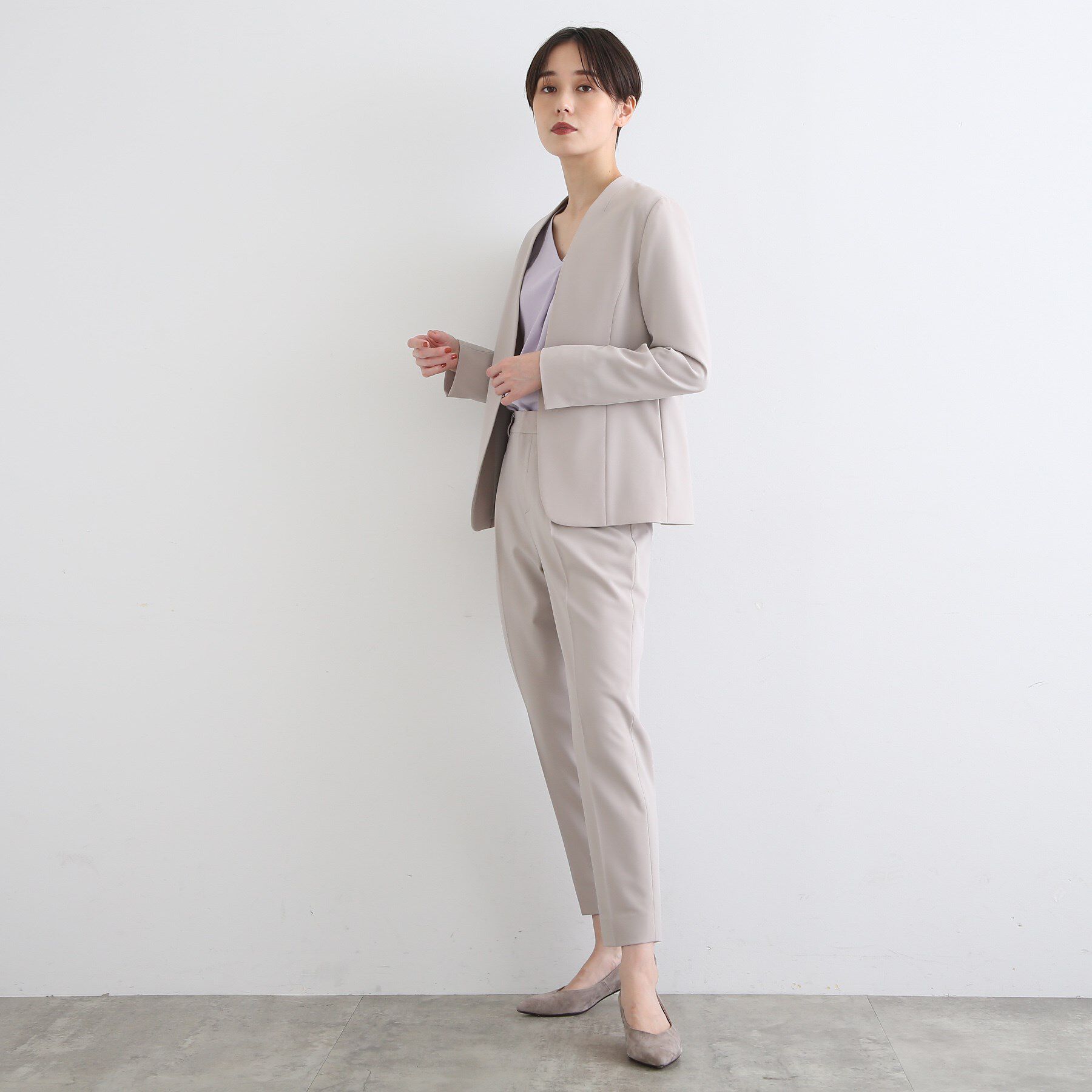 INDIVI「【洗える/UVケア/エコ/日本製】ストレッチノーカラージャケット」|スーツ|