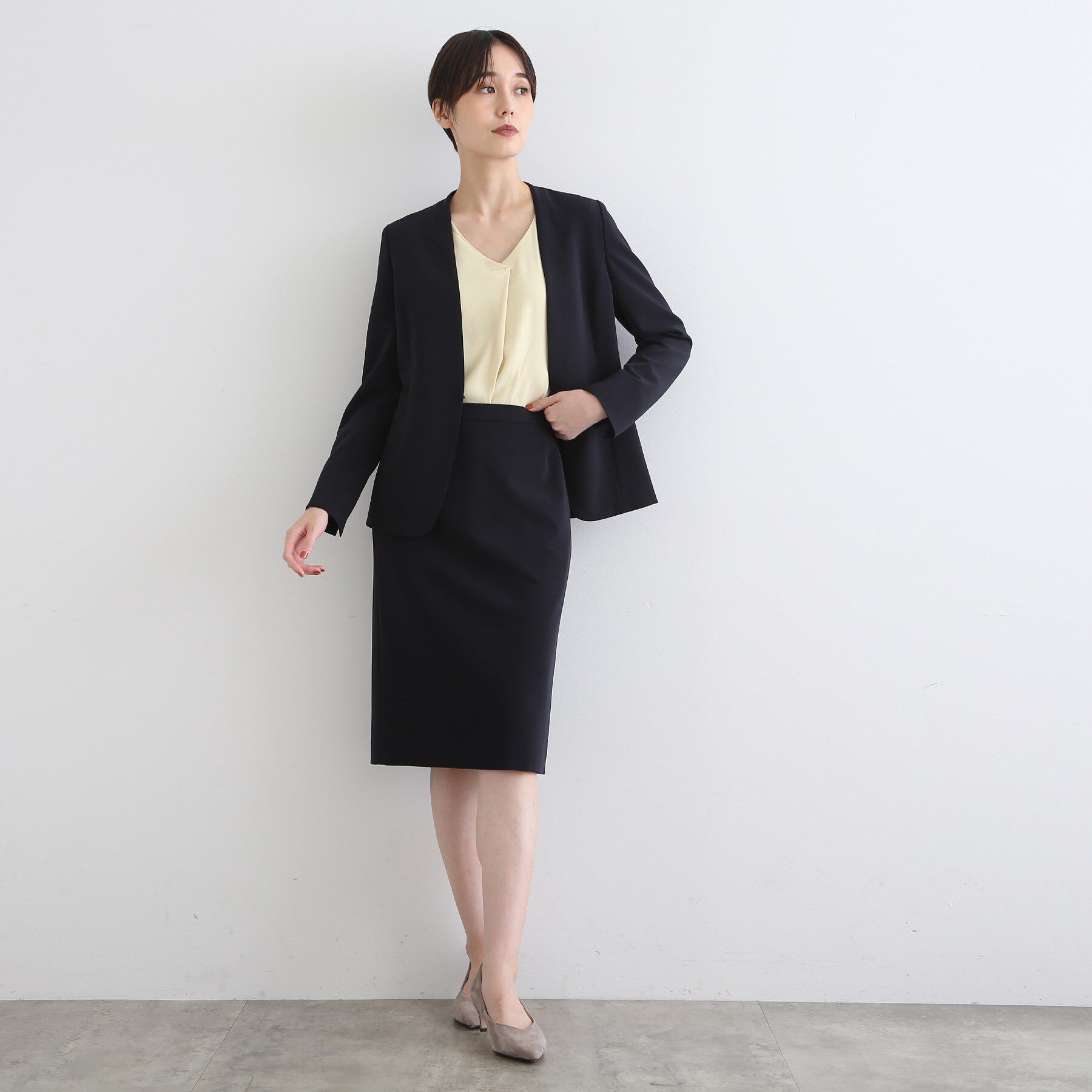 INDIVI「【洗える/UVケア/エコ/日本製】ストレッチノーカラージャケット」|スーツ|