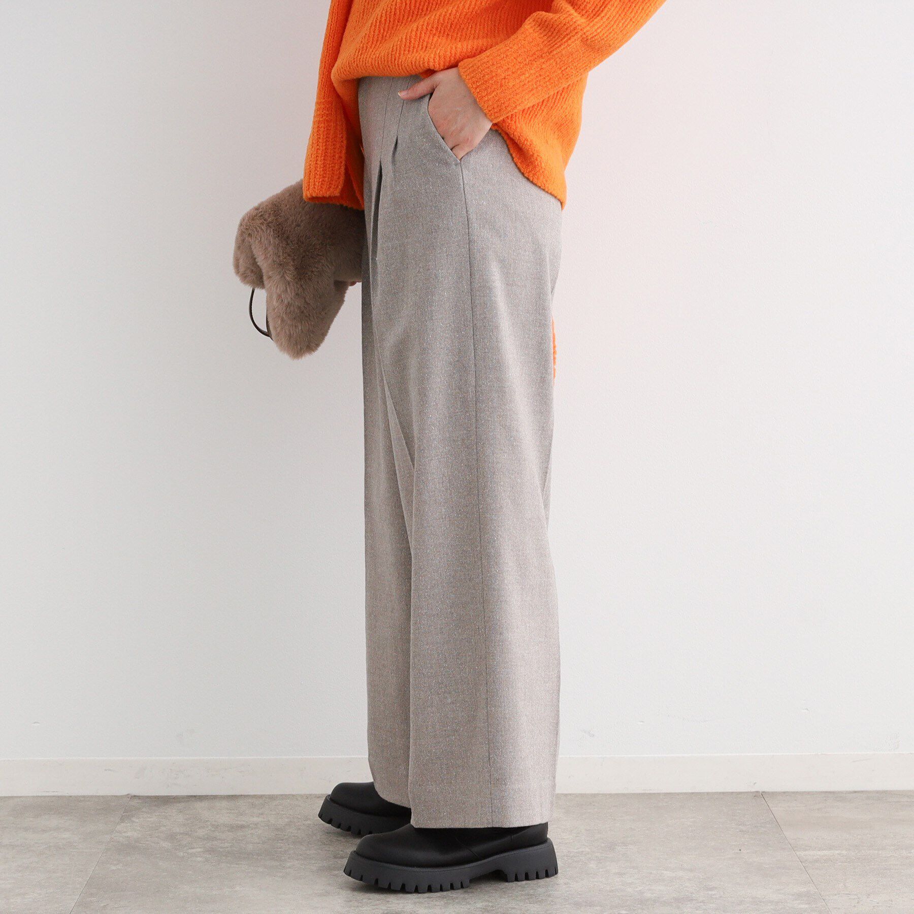 INDIVI「【ウール混】ネップヘリンボーン ワイドパンツ」|その他|