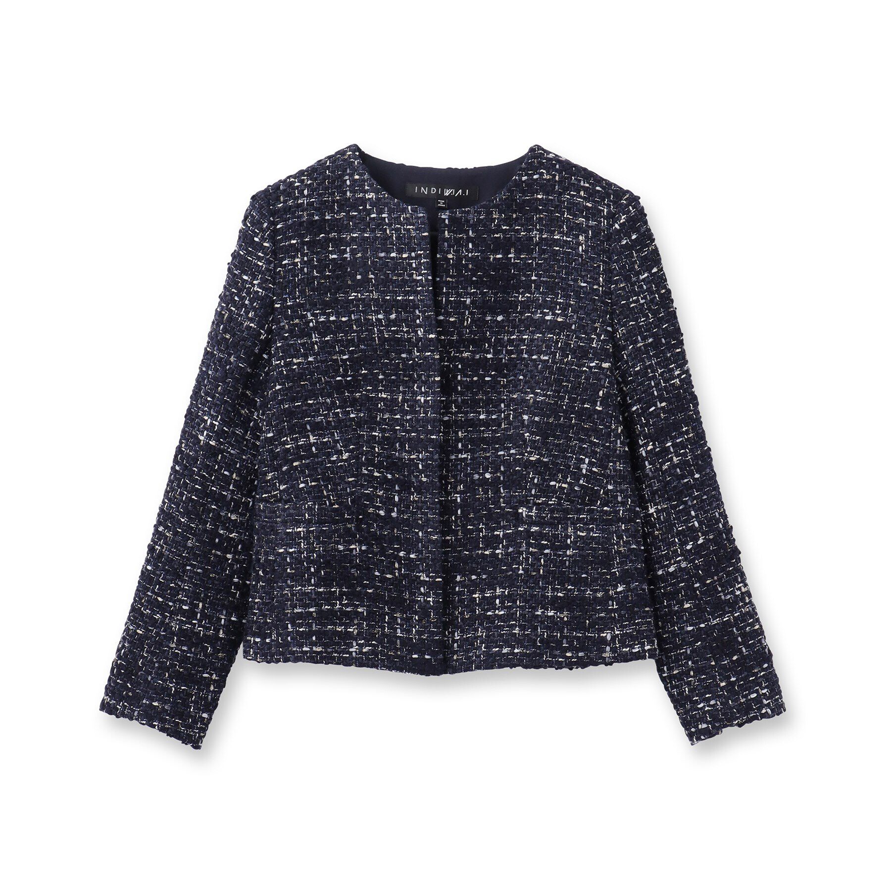 INDIVI「【日本製／SETUP可能／インポート素材】ラメ混ツイードノーカラージャケット」|ノーカラージャケット|