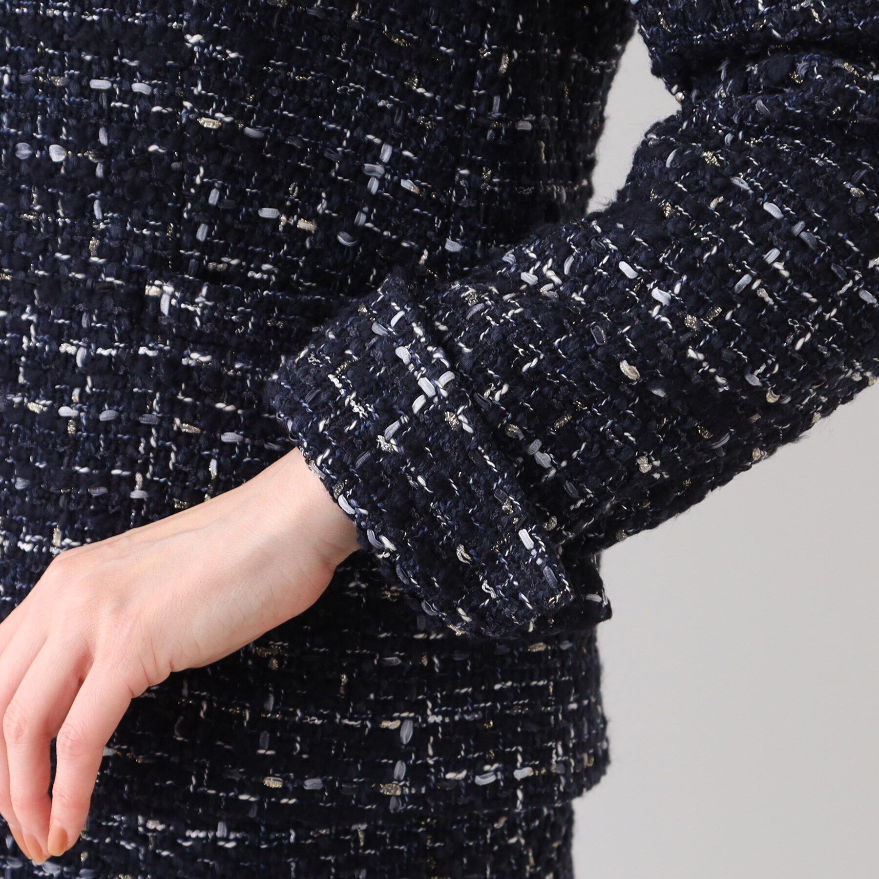 INDIVI「【日本製／SETUP可能／インポート素材】ラメ混ツイードノーカラージャケット」|ノーカラージャケット|