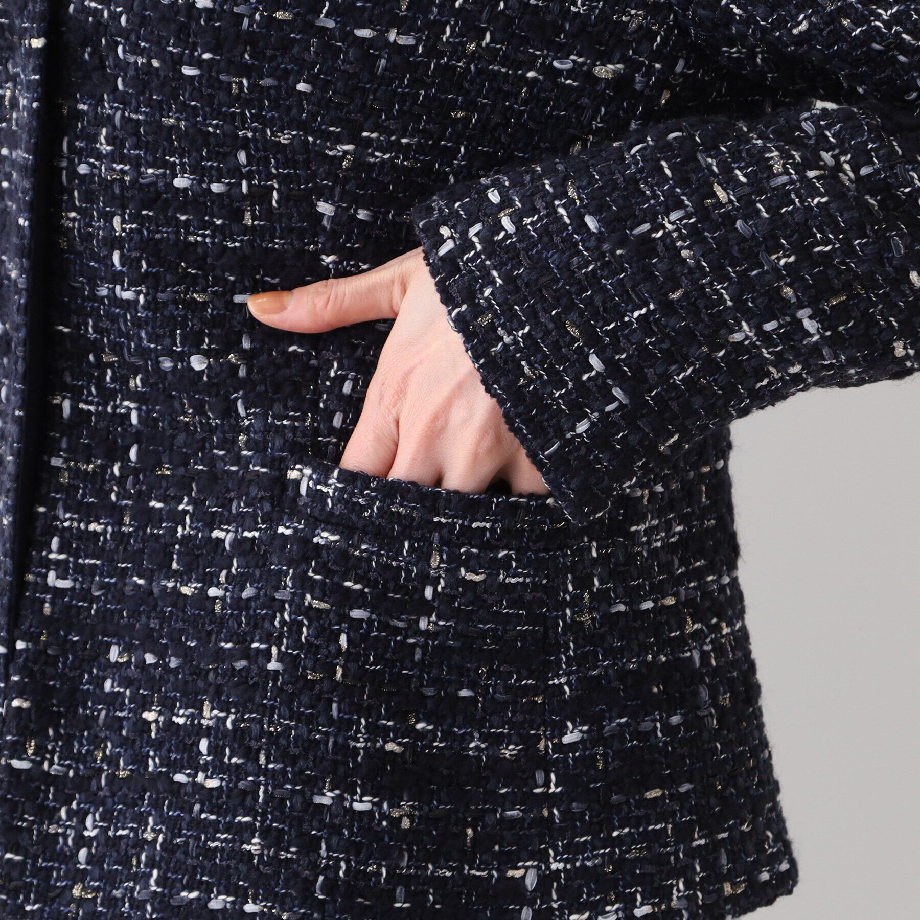 INDIVI「【日本製／SETUP可能／インポート素材】ラメ混ツイードノーカラージャケット」|ノーカラージャケット|