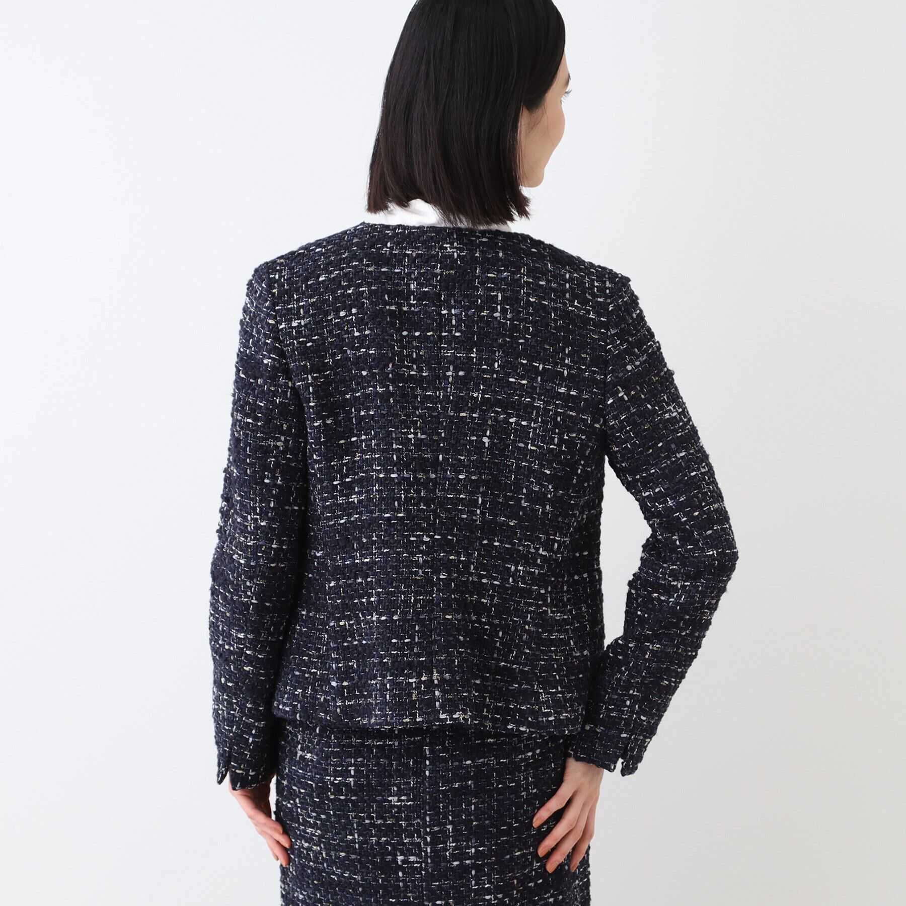 INDIVI「【日本製／SETUP可能／インポート素材】ラメ混ツイードノーカラージャケット」|ノーカラージャケット|