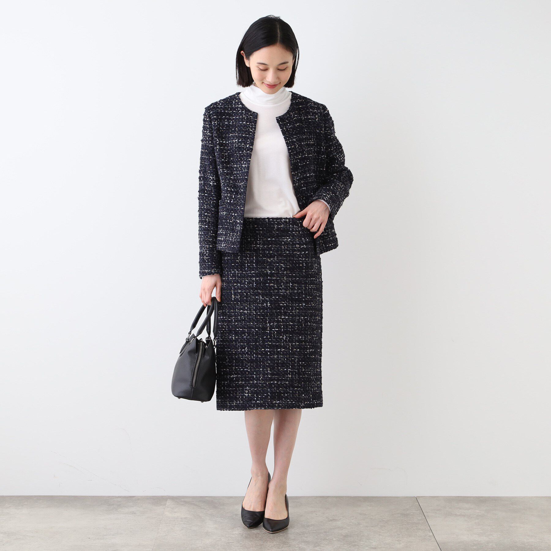 INDIVI「【日本製／SETUP可能／インポート素材】ラメ混ツイードノーカラージャケット」|ノーカラージャケット|