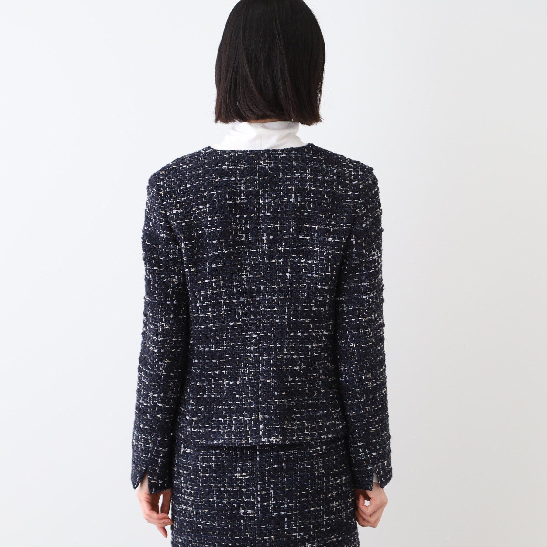 INDIVI「【日本製／SETUP可能／インポート素材】ラメ混ツイードノーカラージャケット」|ノーカラージャケット|