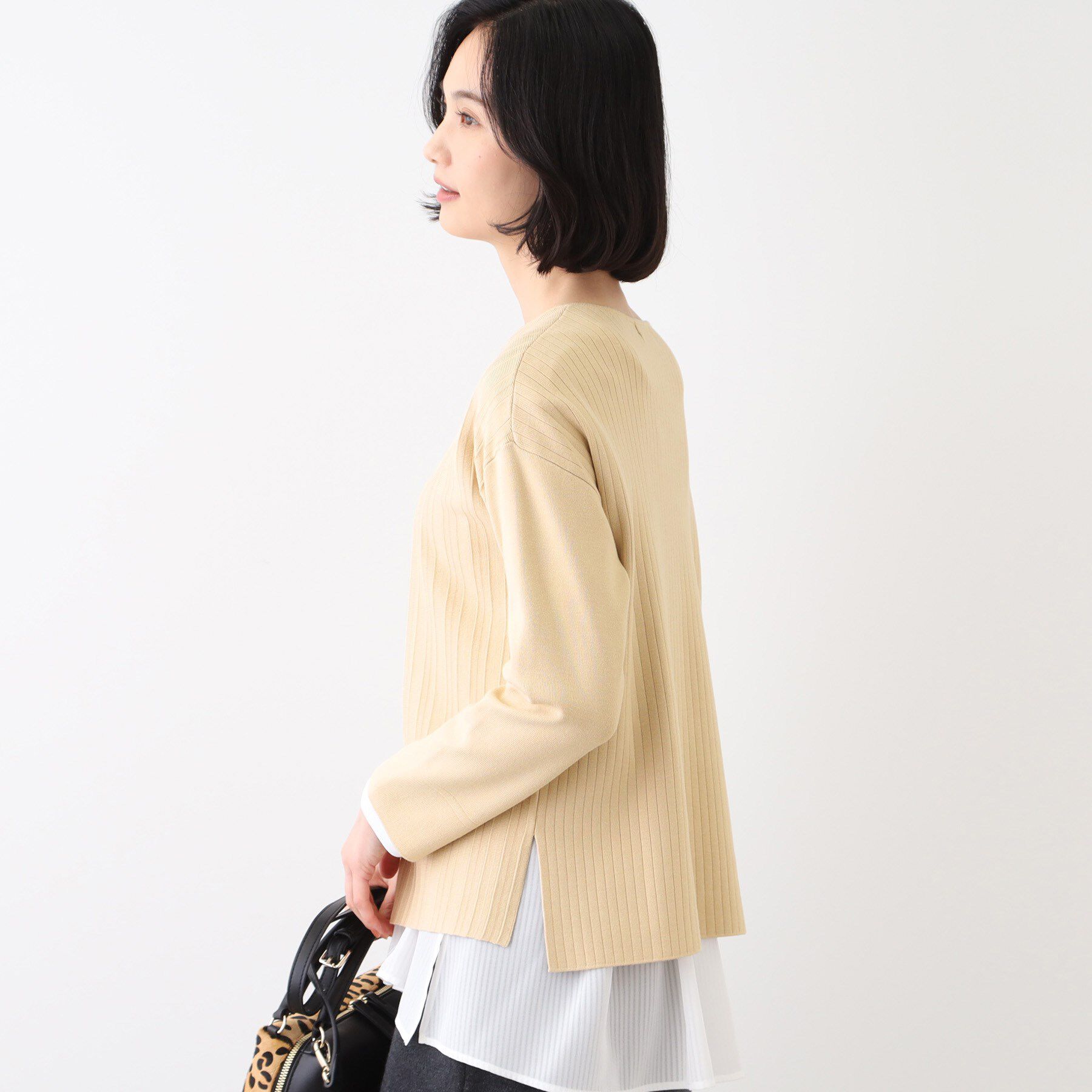 INDIVI「【洗える/SETUP可能】Vネックストライプ柄ニットプルオーバー」|ニット・セーター|