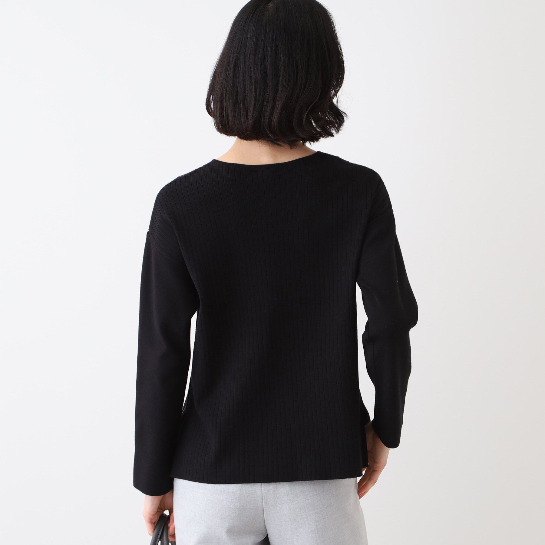 INDIVI「【洗える/SETUP可能】Vネックストライプ柄ニットプルオーバー」|ニット・セーター|