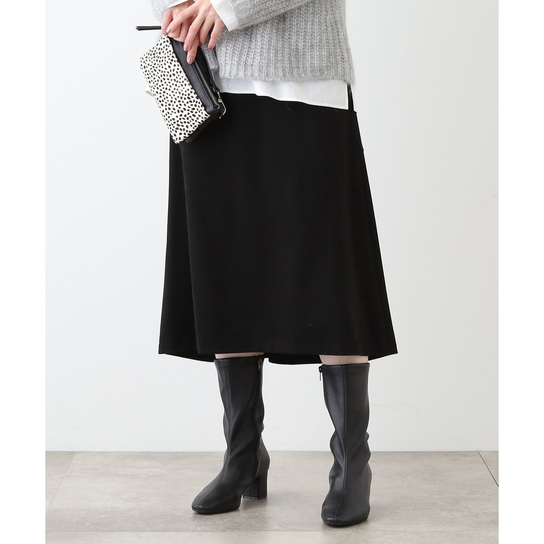 INDIVI「【洗える／UVケア】スエード調フレアスカート」|スカート|ブラック(019)