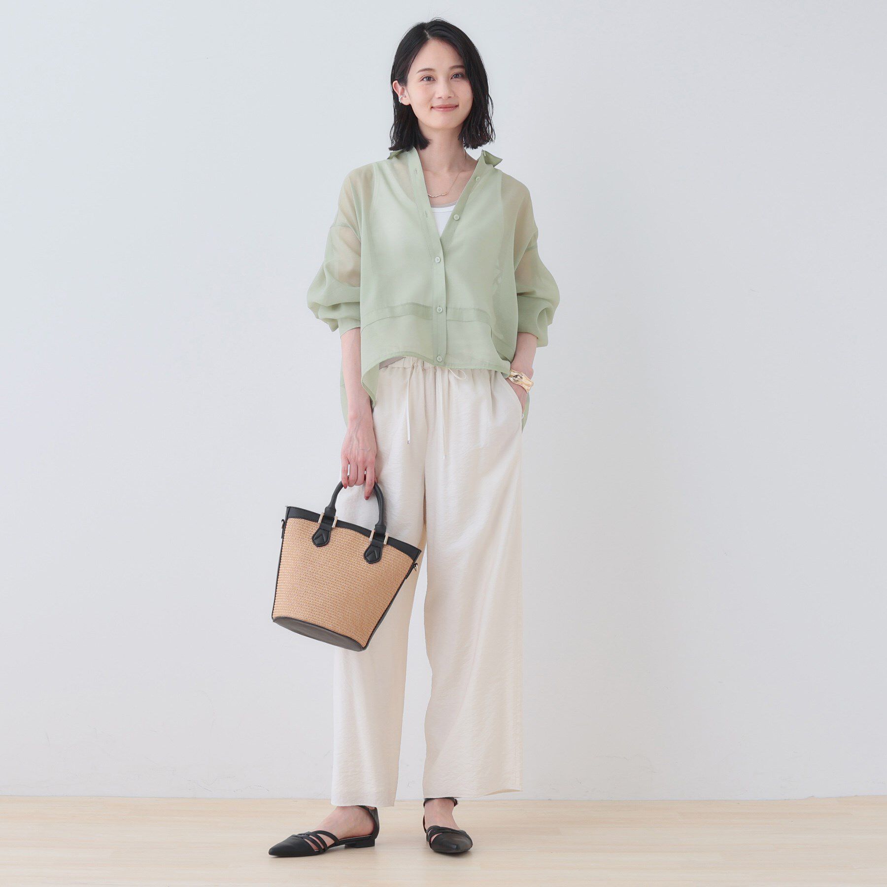 INDIVI「【洗える／ドロスト付】トレンドシアーシャツ」|シャツ・ブラウス|