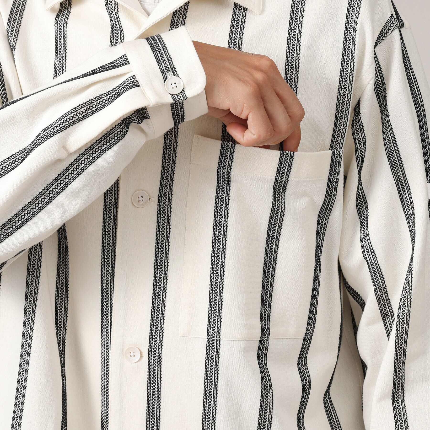 TAKEO KIKUCHI「カラミ ストライプ ジャージー シャツ」|シャツ・ブラウス|