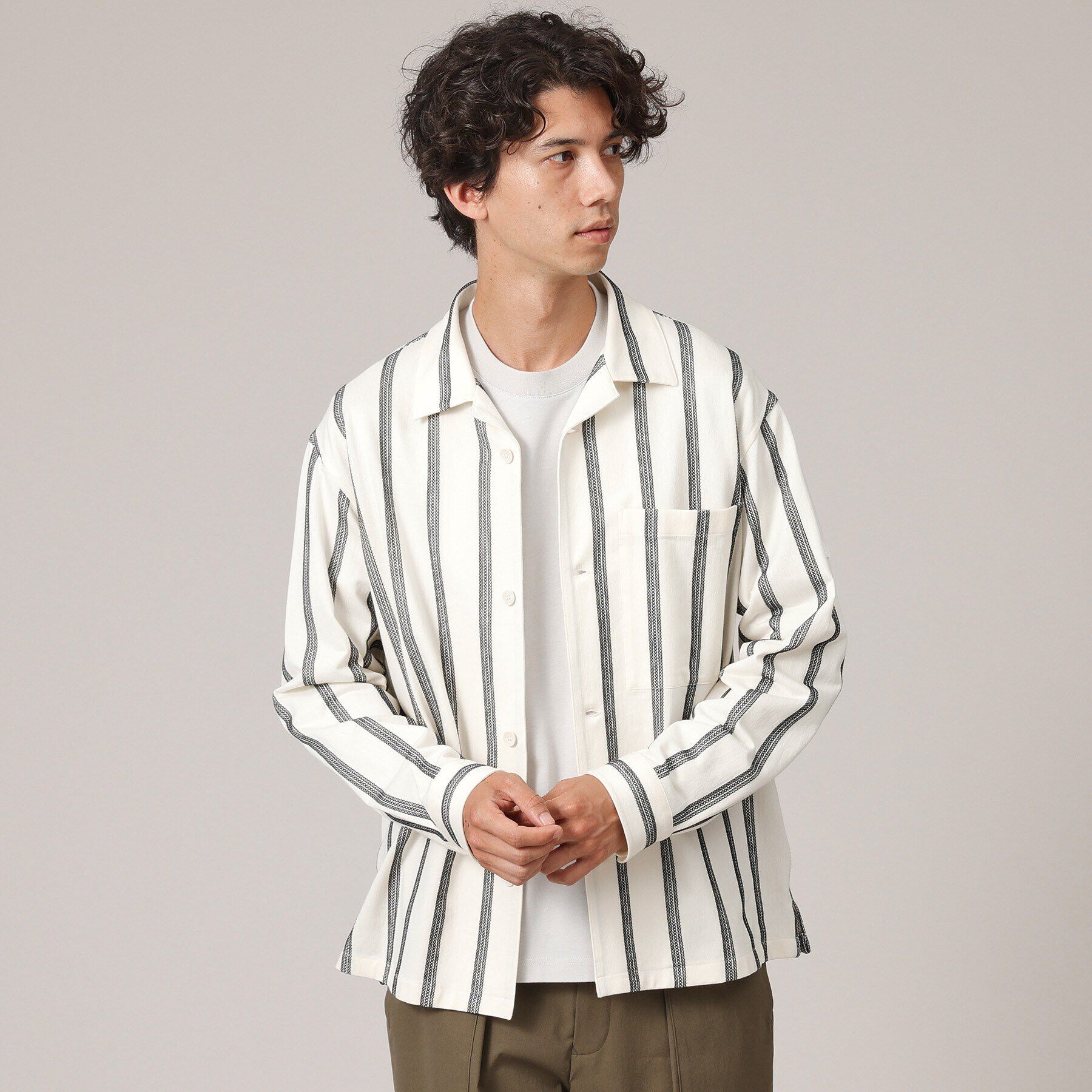 TAKEO KIKUCHI「カラミ ストライプ ジャージー シャツ」|シャツ・ブラウス|