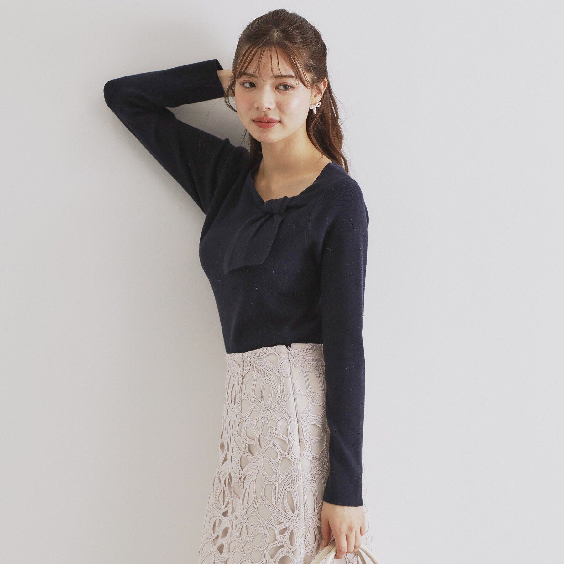 index「《6color/S-LLsize》アシメボウタイニット【洗濯機洗い可】」|ニット・セーター|ネイビー(094)