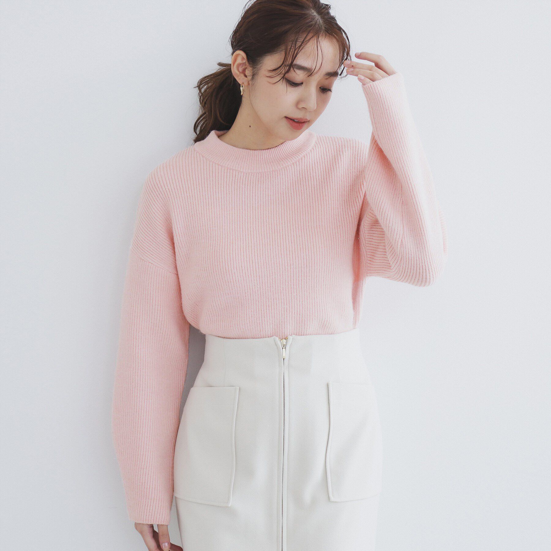 index「《6color/S-LLsize》片畦ハイネックニット【洗濯機洗い可】」|ニット・セーター|ライトピンク(670