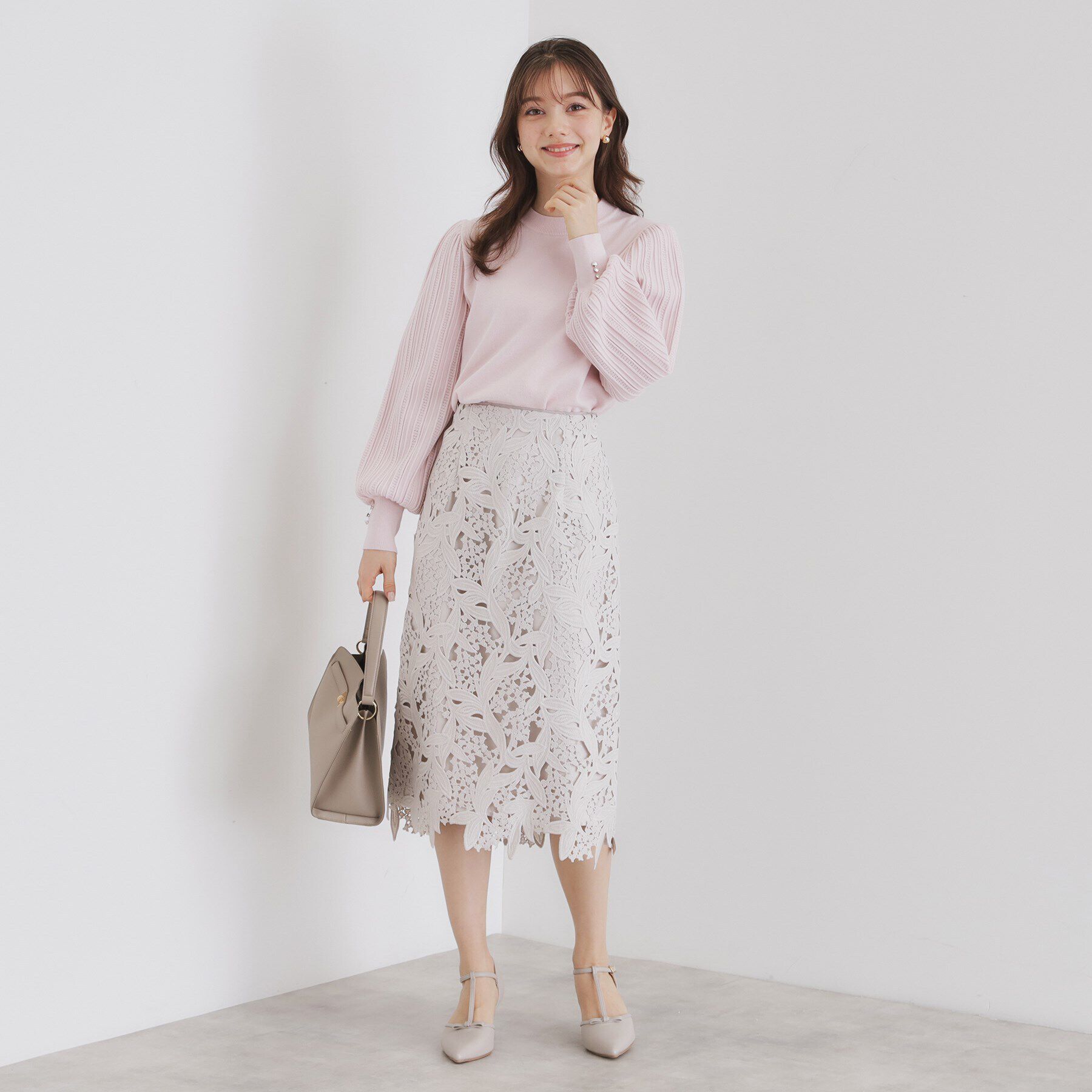 index「パターンスリーブハイネックニット【洗濯機洗い可】」|ニット・セーター|