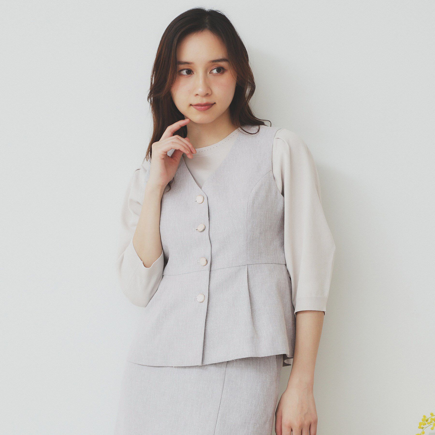 index「麻混ラメツイードペプラムジレ/セットアップ対応【洗濯機洗い可】」|ベスト・ジレ|