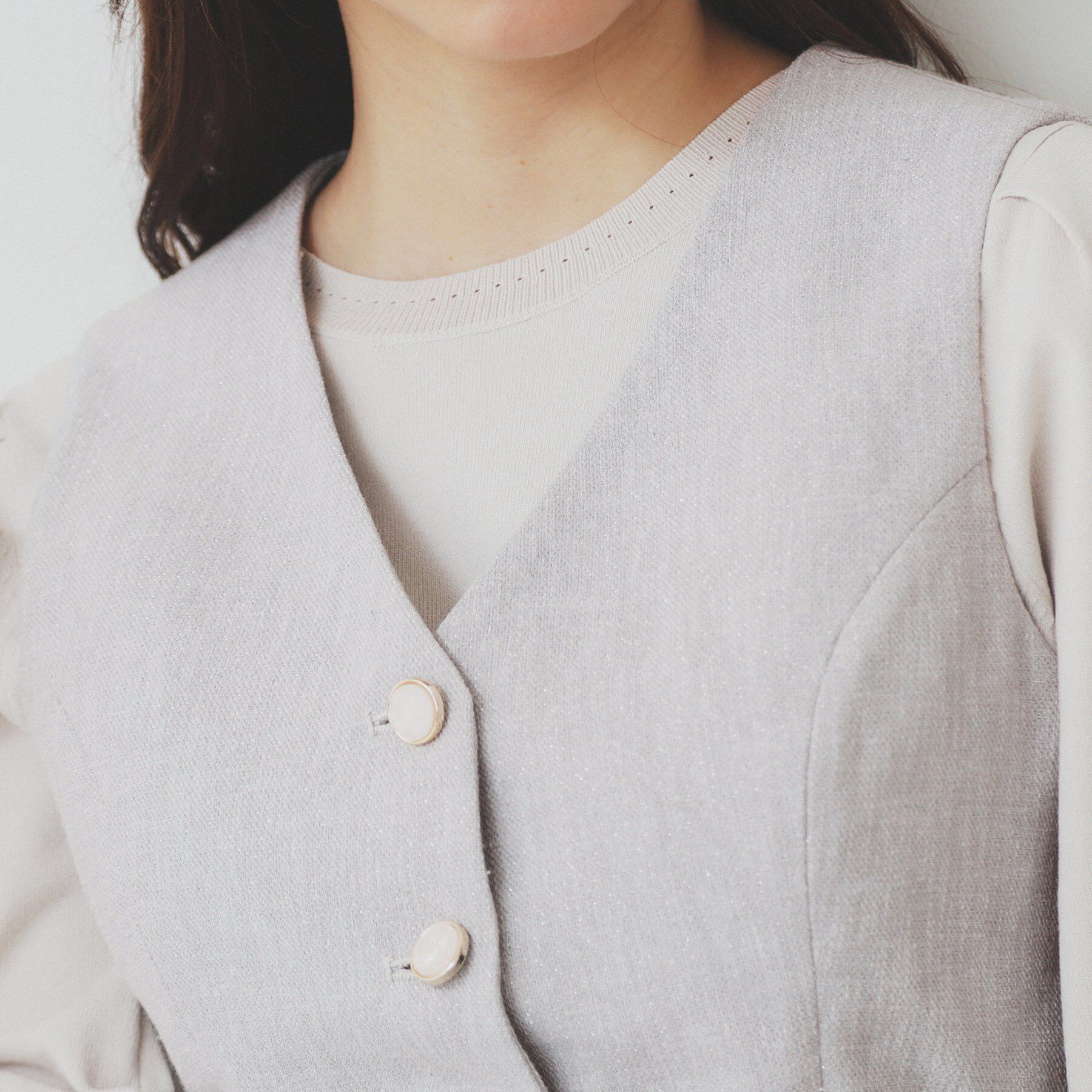 index「麻混ラメツイードペプラムジレ/セットアップ対応【洗濯機洗い可】」|ベスト・ジレ|