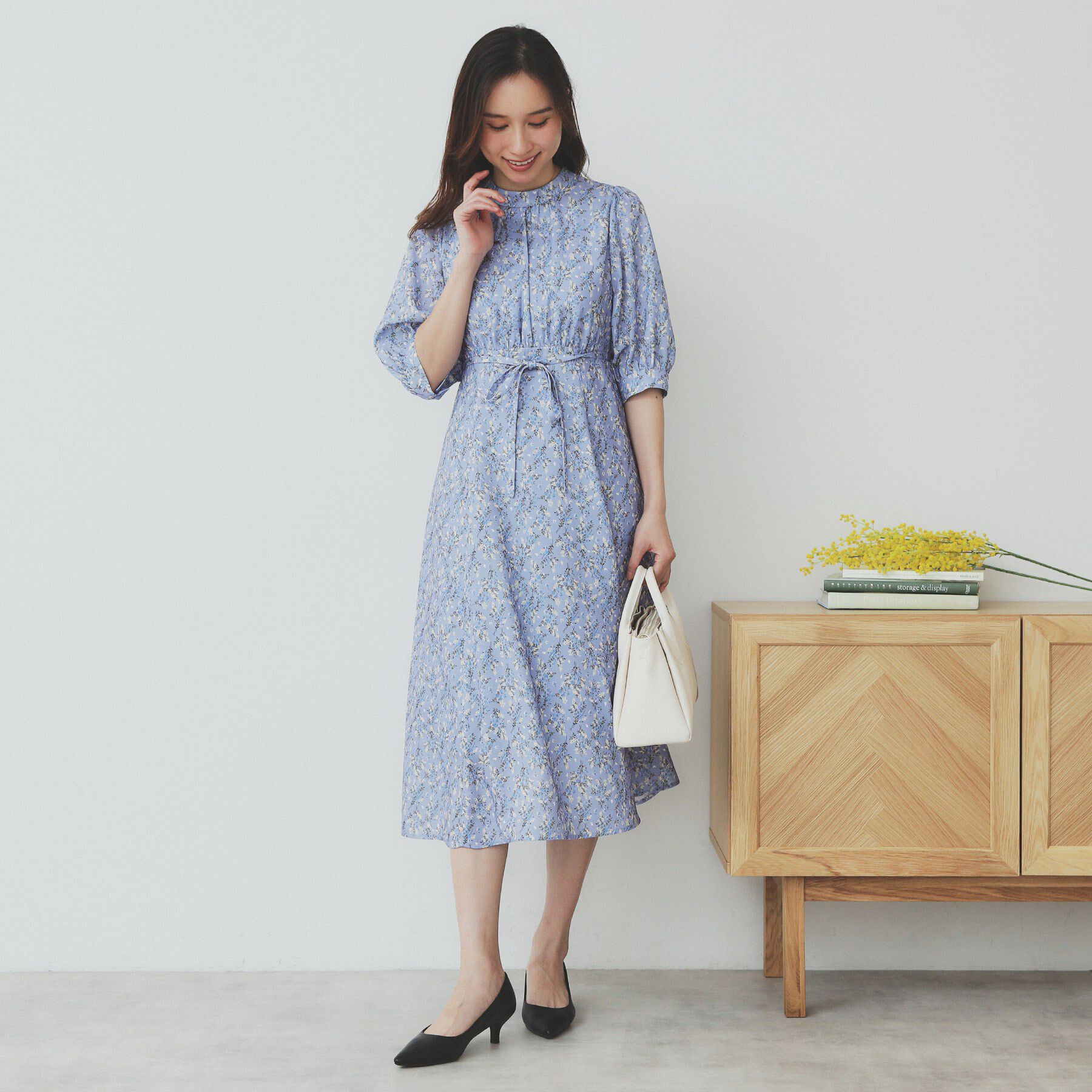 index「スタンドネック小花柄ワンピース【洗濯機洗い可/イージーアイロン】」|ワンピース|