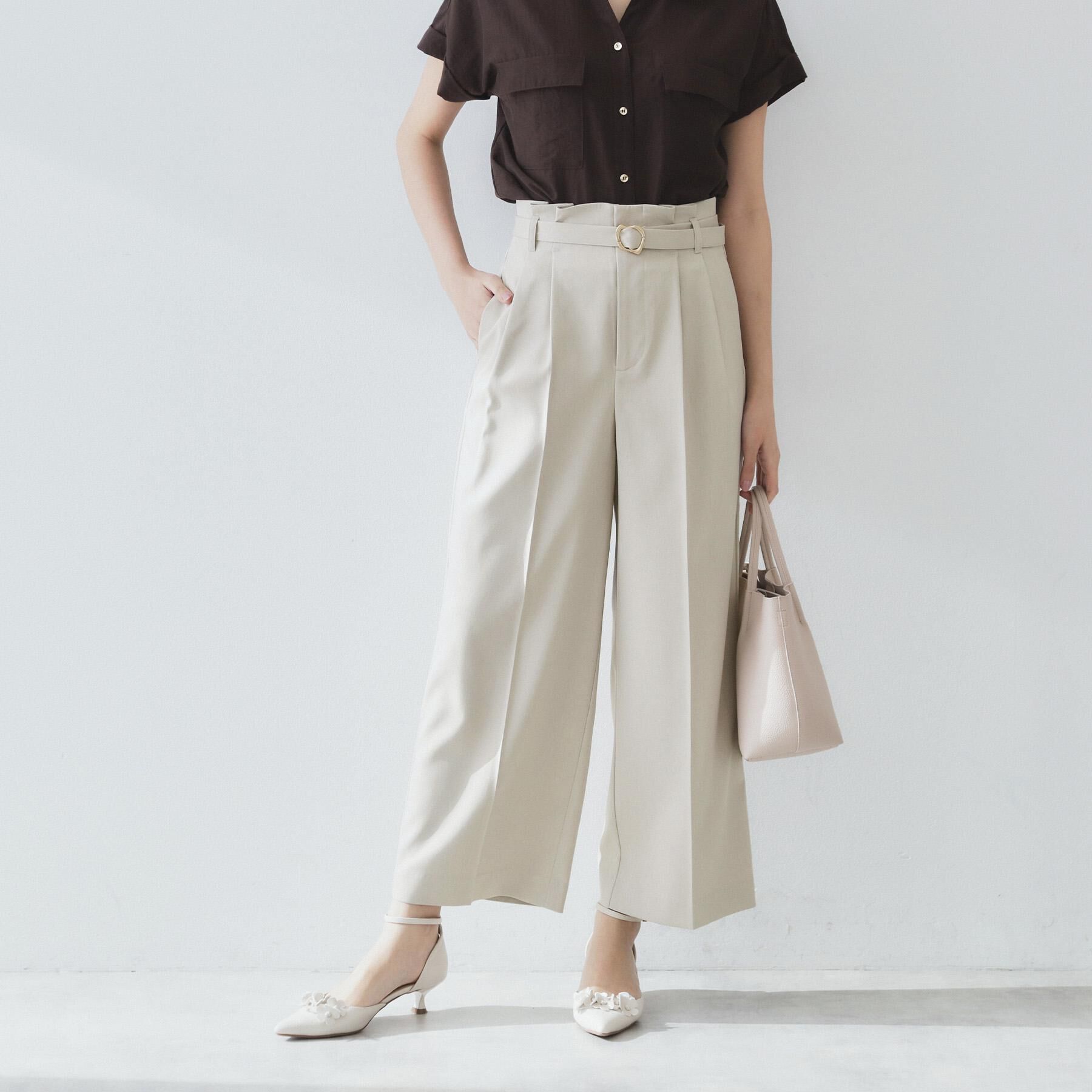 index「ベルト付ストレッチワイドパンツ【防シワ/イージーアイロン/洗濯機洗い可】」|その他|